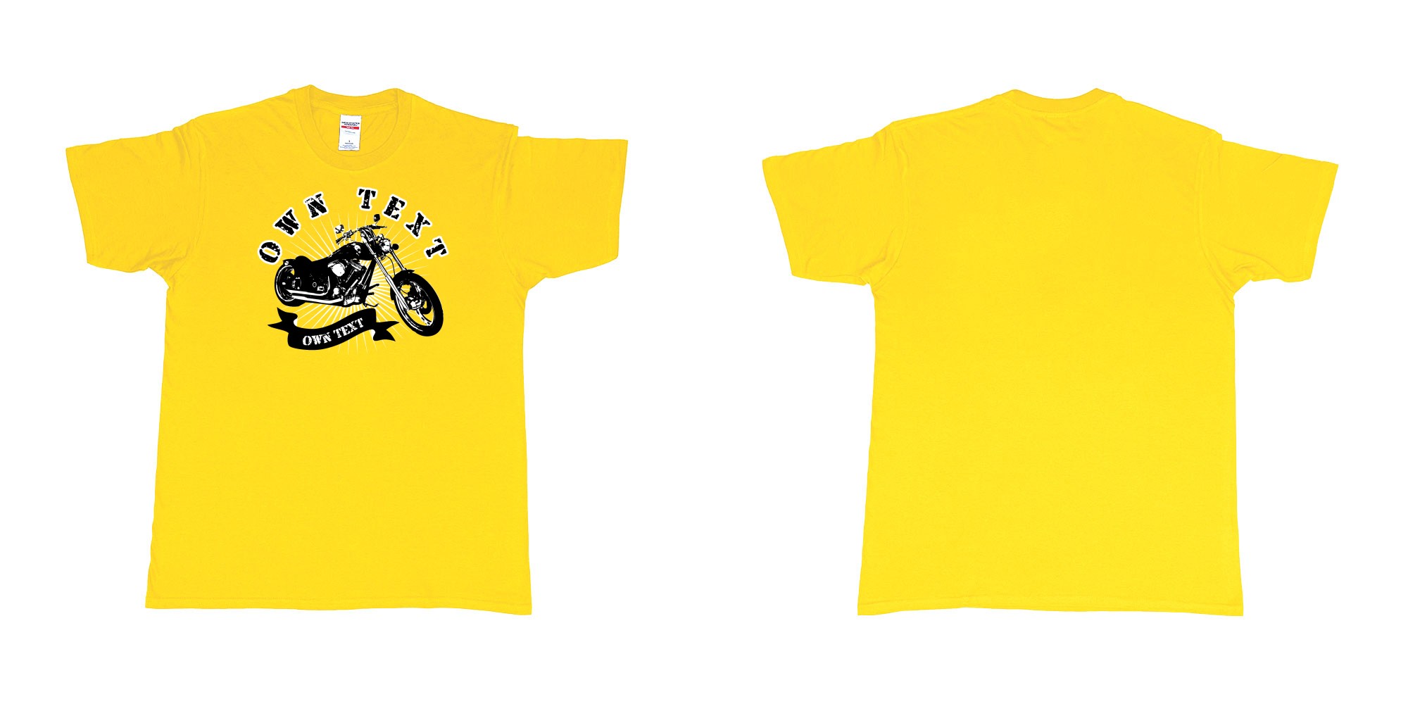 Custom tshirt design chopper motorcycle with your personalized own text printing in bali in fabric color daisy choice your own text made in Bali by The Pirate Way