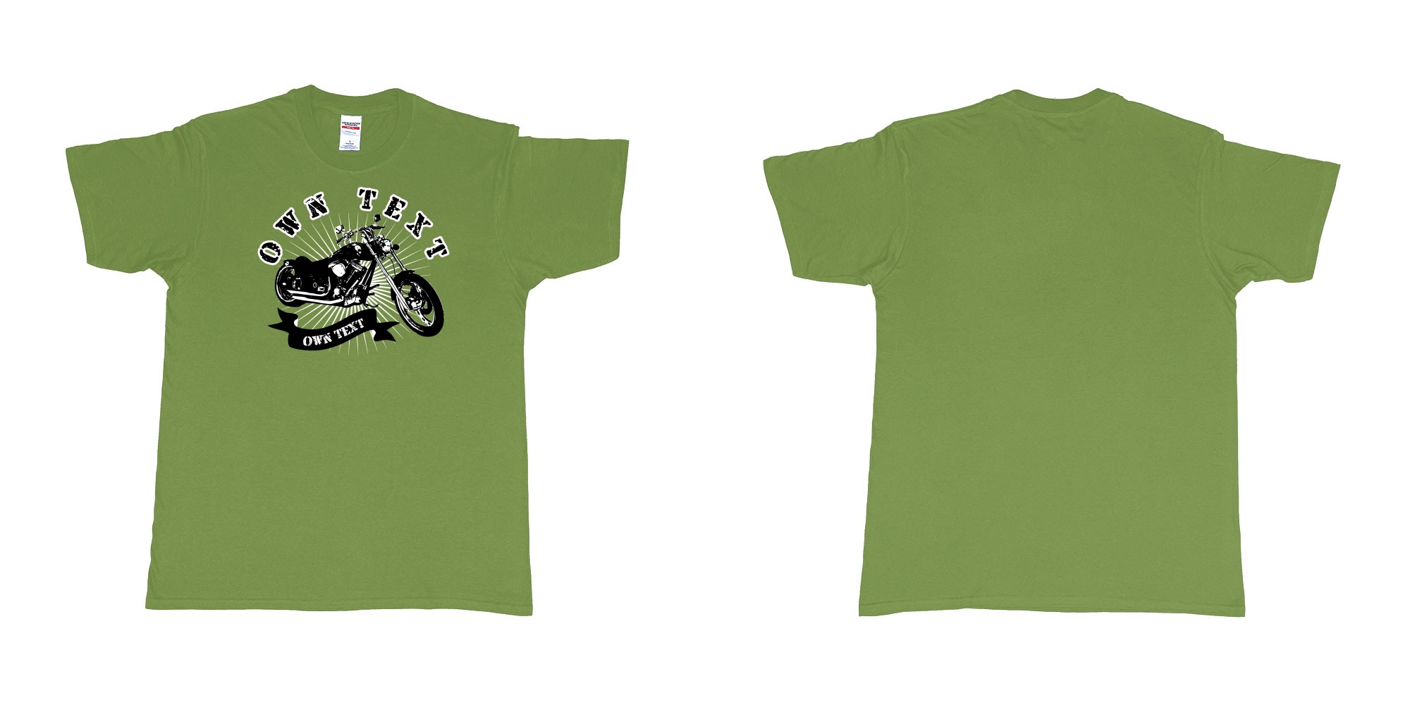 Custom tshirt design chopper motorcycle with your personalized own text printing in bali in fabric color military-green choice your own text made in Bali by The Pirate Way