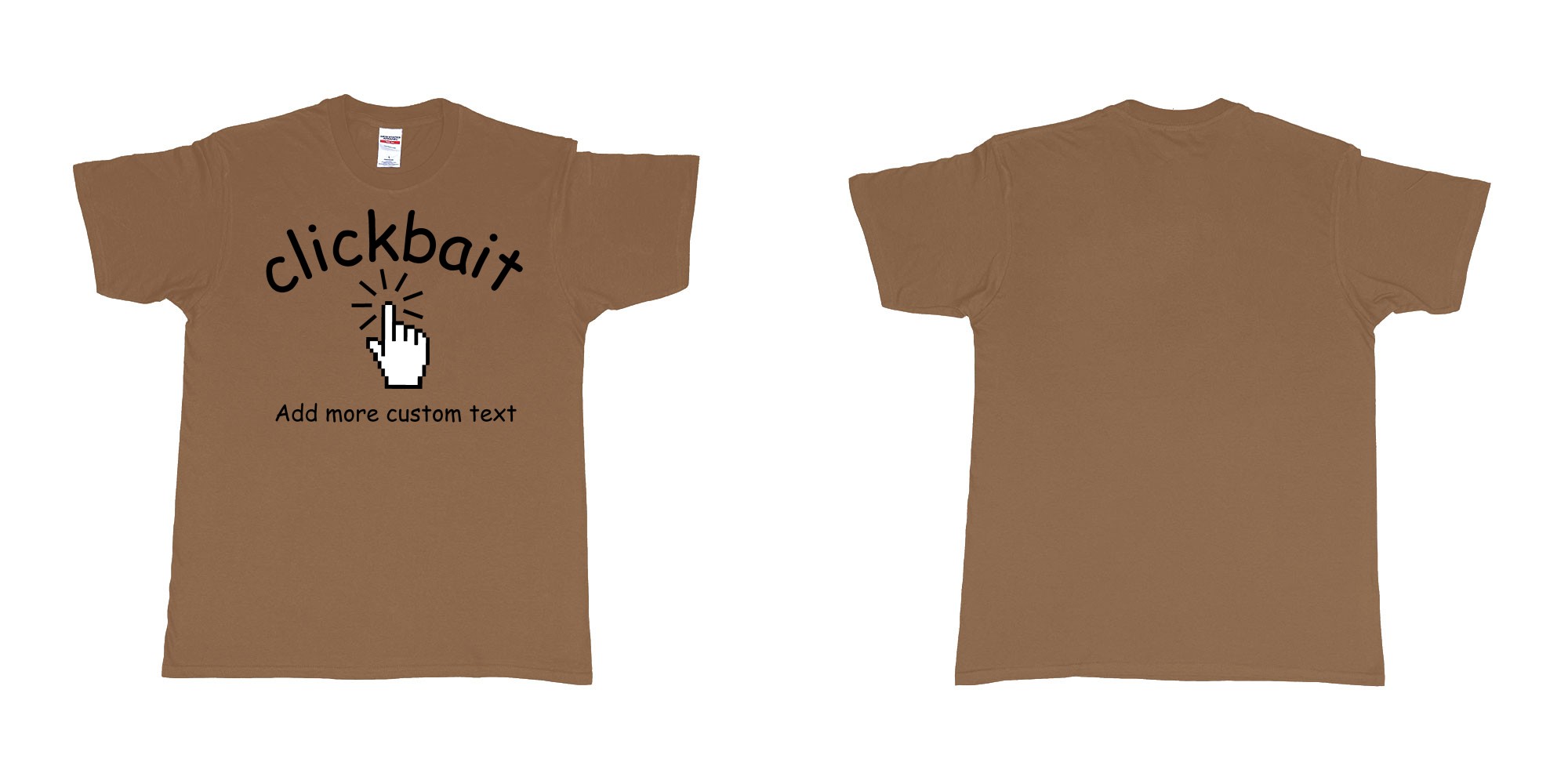 Custom tshirt design clickbait mouse click custom text tshirt printing in fabric color chestnut choice your own text made in Bali by The Pirate Way