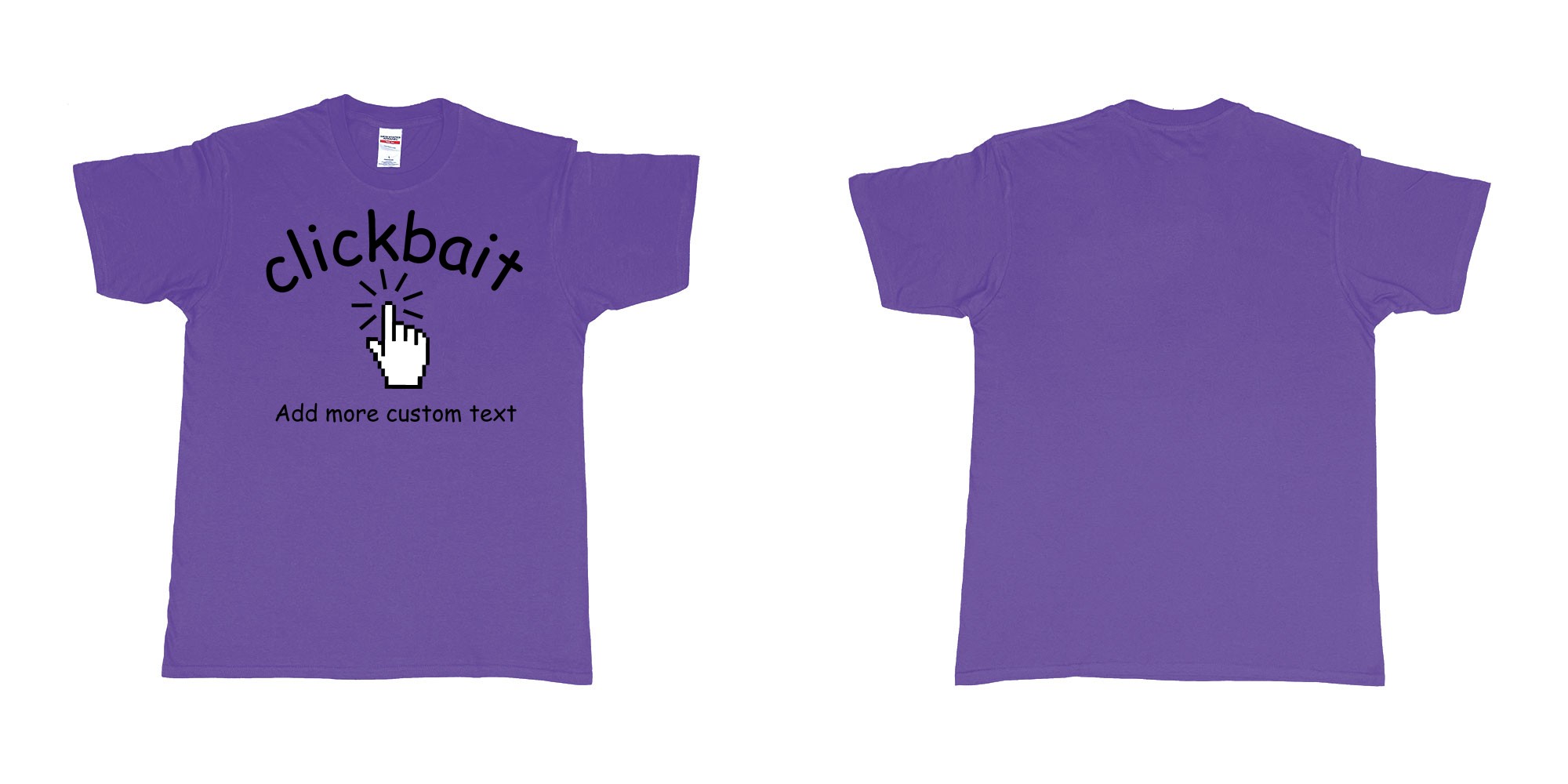 Custom tshirt design clickbait mouse click custom text tshirt printing in fabric color purple choice your own text made in Bali by The Pirate Way