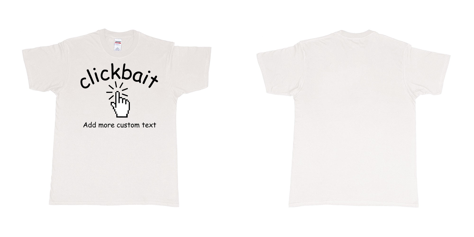 Custom tshirt design clickbait mouse click custom text tshirt printing in fabric color white choice your own text made in Bali by The Pirate Way