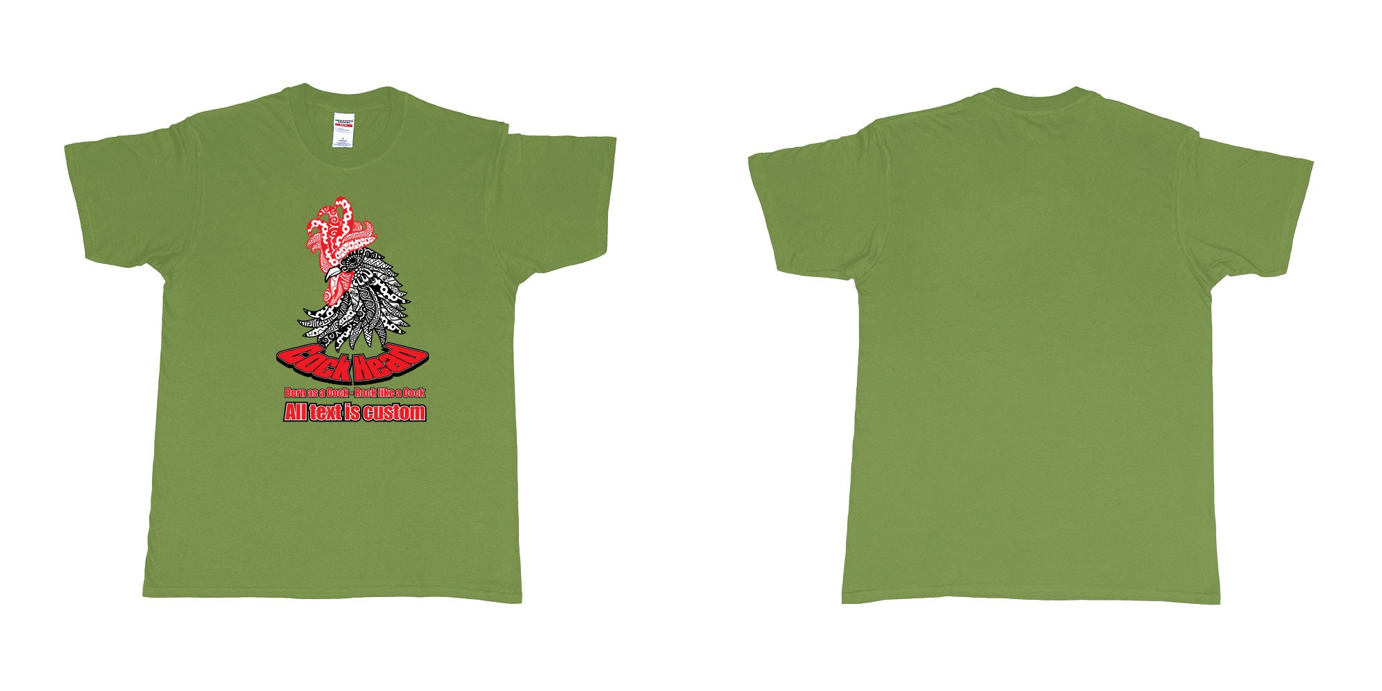Custom tshirt design cock head rooster zodiac sign in fabric color military-green choice your own text made in Bali by The Pirate Way