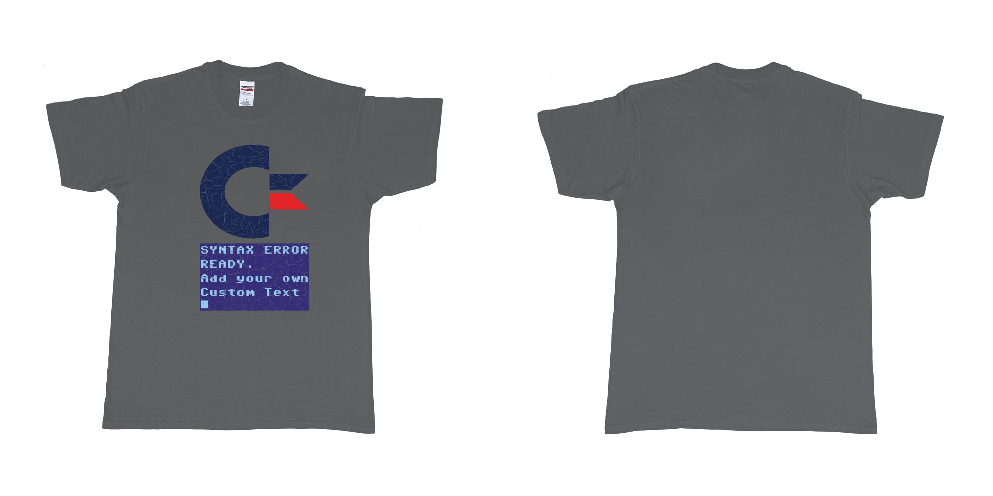 Custom tshirt design commandor 64 syntax error ready add own text printing tshirt bali in fabric color charcoal choice your own text made in Bali by The Pirate Way