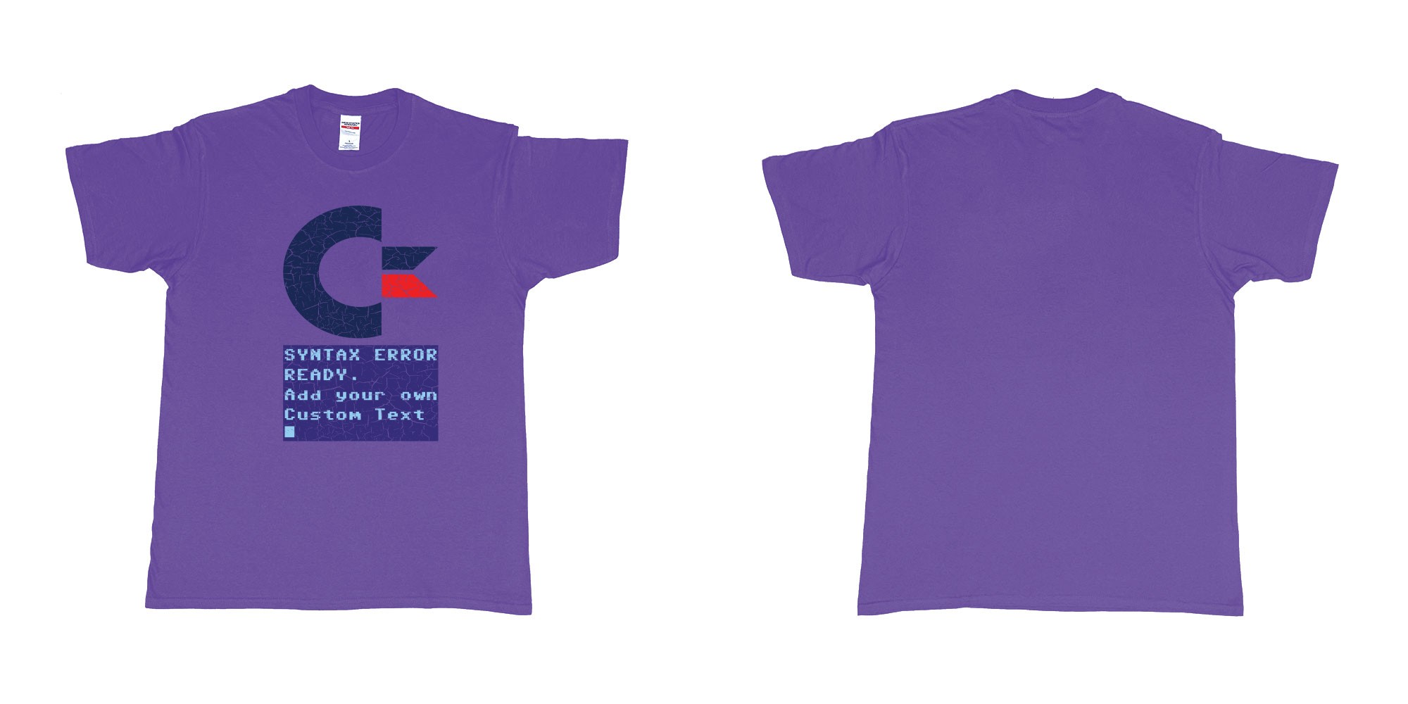Custom tshirt design commandor 64 syntax error ready add own text printing tshirt bali in fabric color purple choice your own text made in Bali by The Pirate Way
