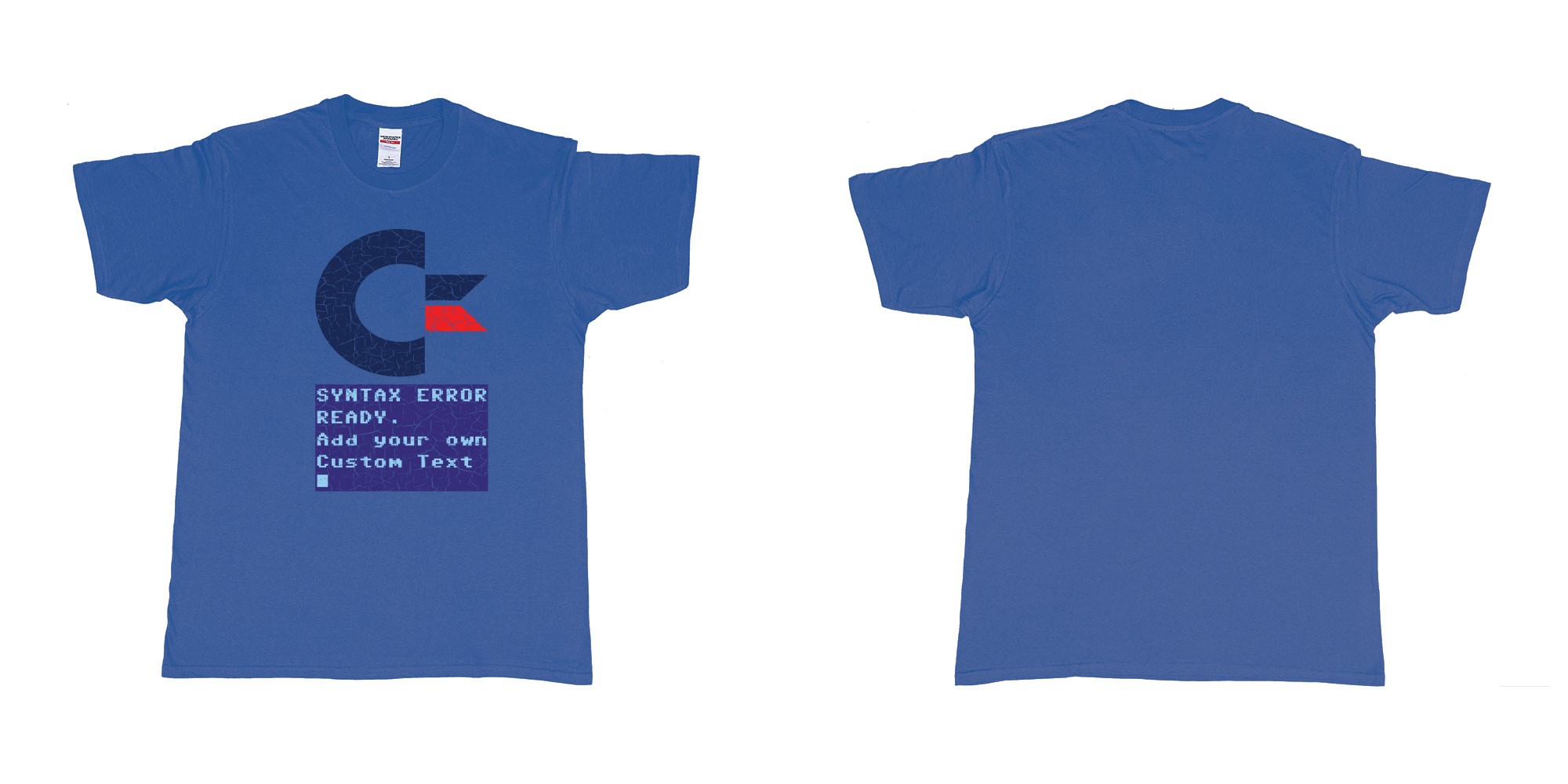 Custom tshirt design commandor 64 syntax error ready add own text printing tshirt bali in fabric color royal-blue choice your own text made in Bali by The Pirate Way