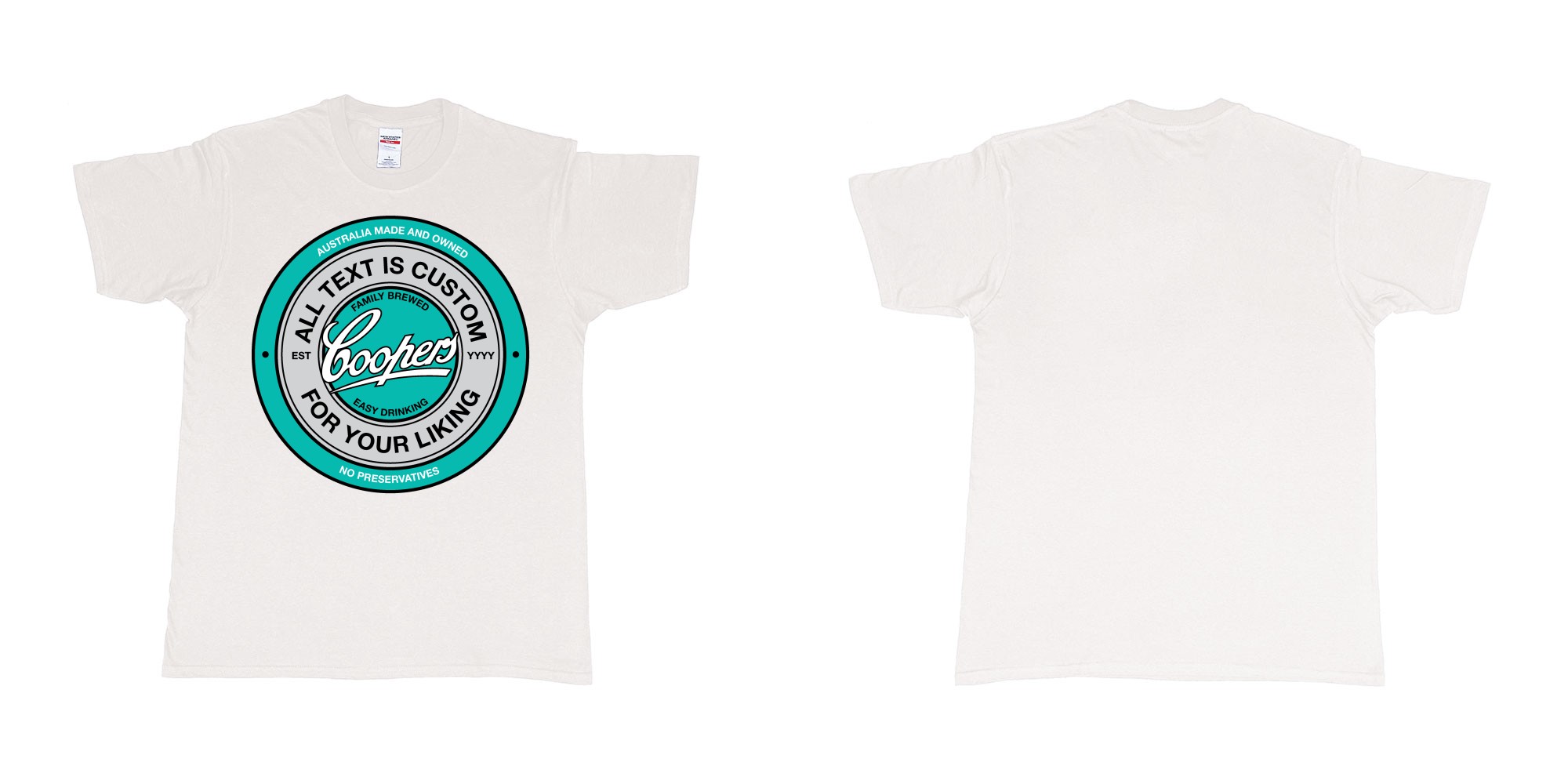 Custom tshirt design coopers brewery australian lager beer logo custom in fabric color white choice your own text made in Bali by The Pirate Way