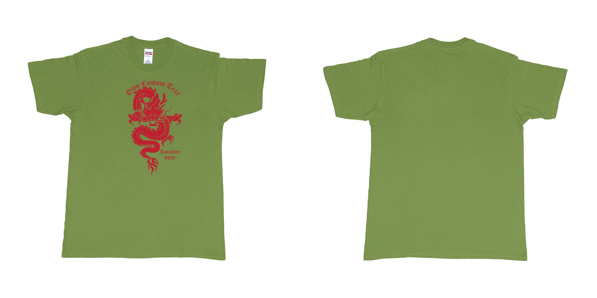 Custom tshirt design custom dragon print text in fabric color military-green choice your own text made in Bali by The Pirate Way