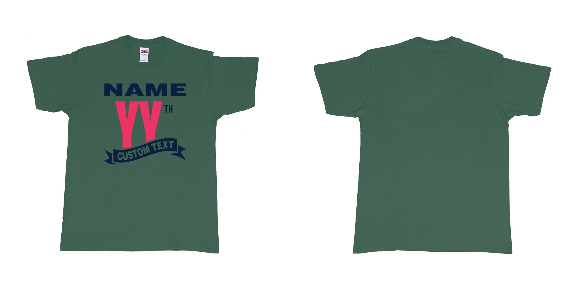 Custom tshirt design custom name year th ribbon custom text birthday anniversary in fabric color forest-green choice your own text made in Bali by The Pirate Way