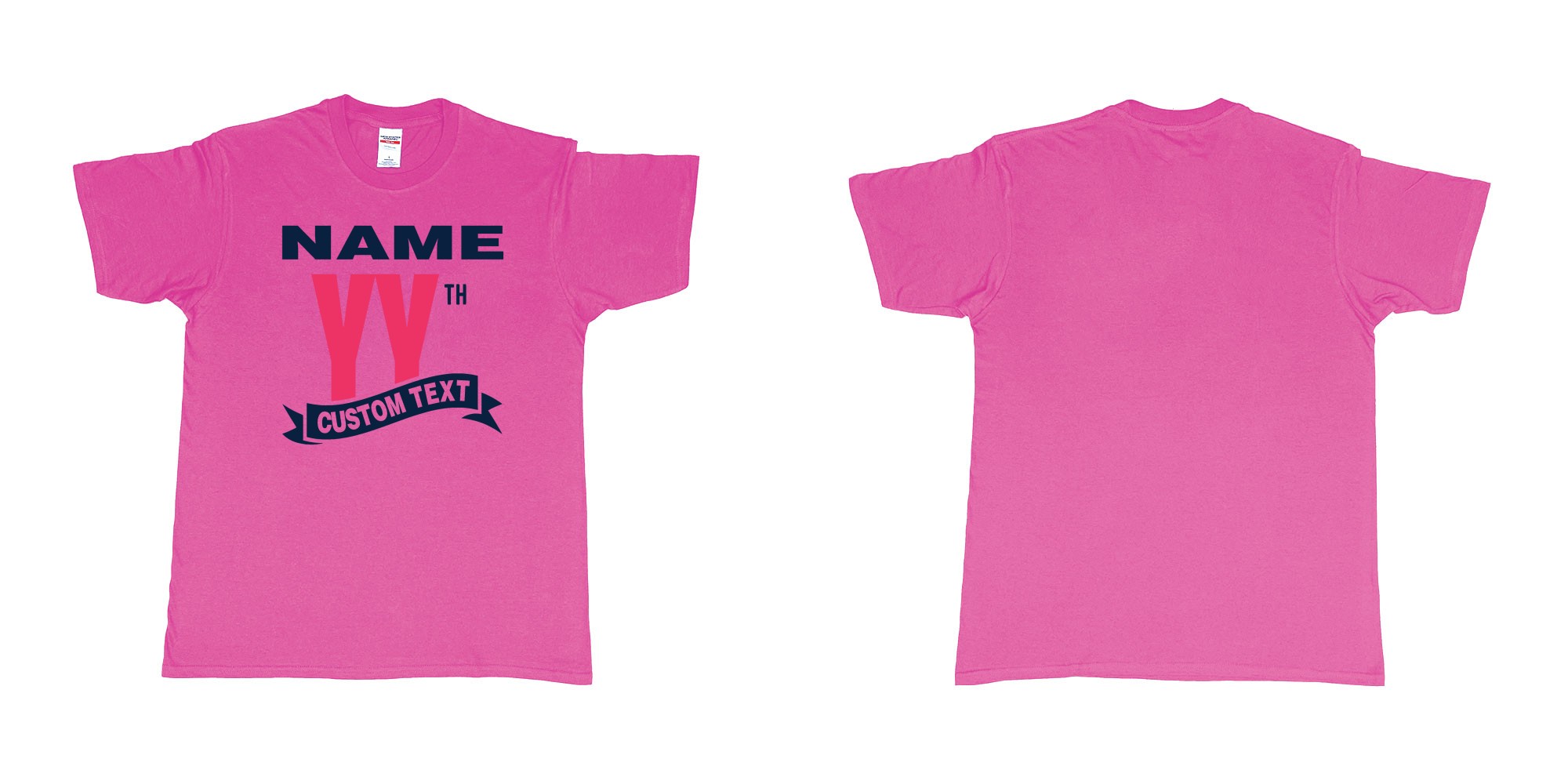 Custom tshirt design custom name year th ribbon custom text birthday anniversary in fabric color heliconia choice your own text made in Bali by The Pirate Way