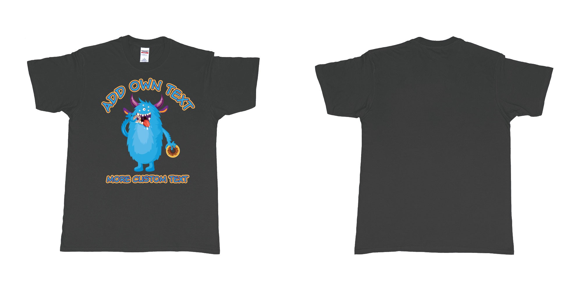 Custom tshirt design dojo monsters blue add your own custom text in fabric color black choice your own text made in Bali by The Pirate Way