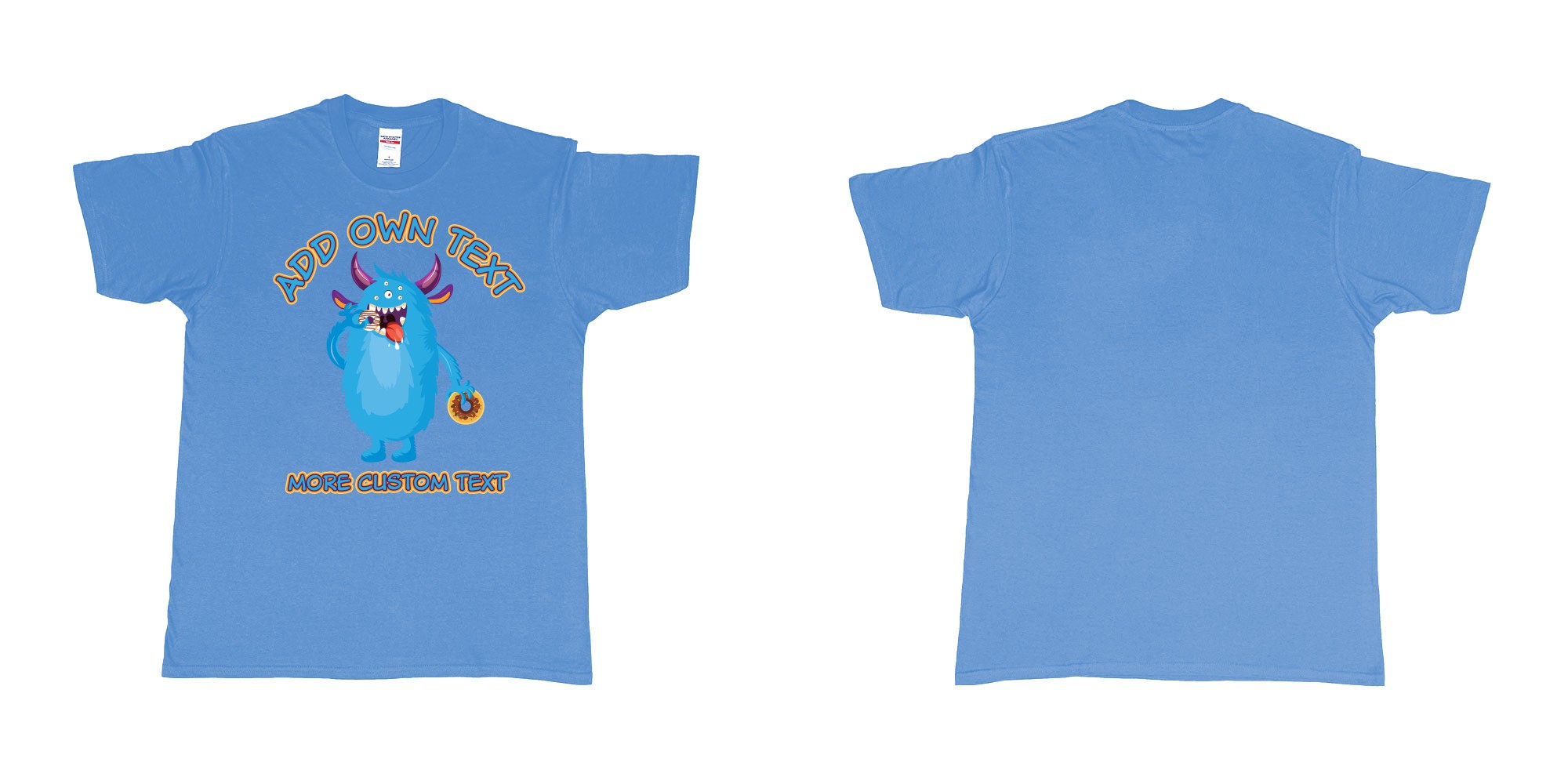 Custom tshirt design dojo monsters blue add your own custom text in fabric color carolina-blue choice your own text made in Bali by The Pirate Way