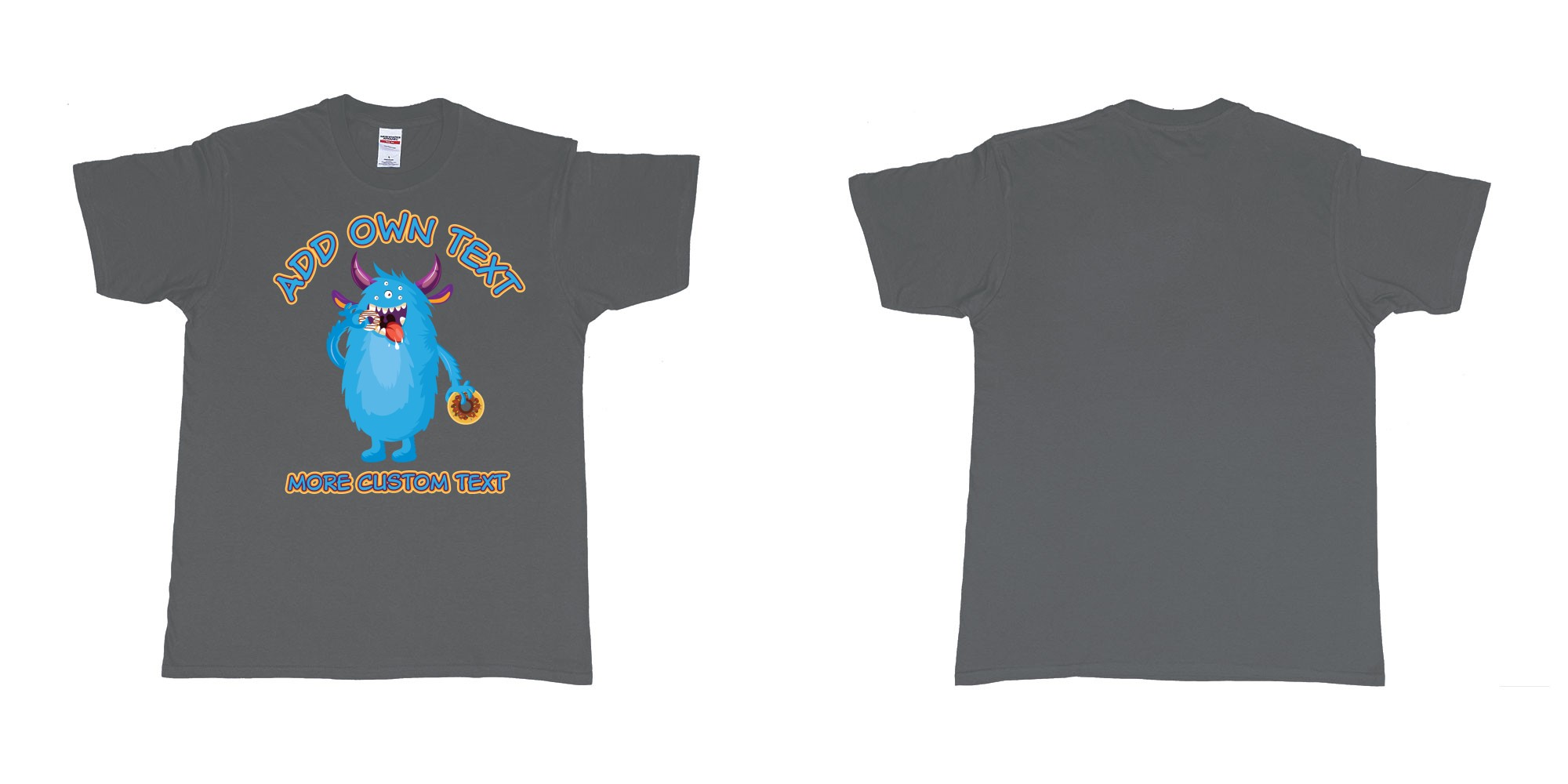 Custom tshirt design dojo monsters blue add your own custom text in fabric color charcoal choice your own text made in Bali by The Pirate Way