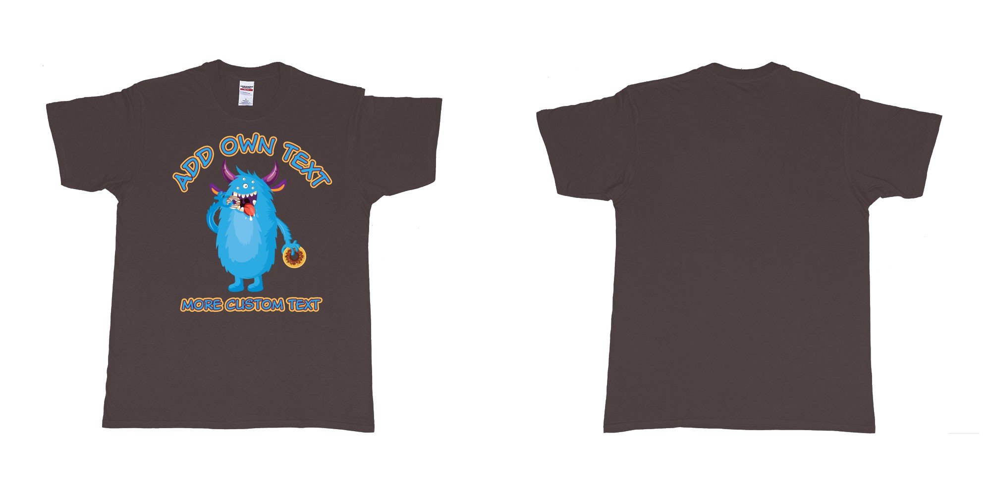 Custom tshirt design dojo monsters blue add your own custom text in fabric color dark-chocolate choice your own text made in Bali by The Pirate Way