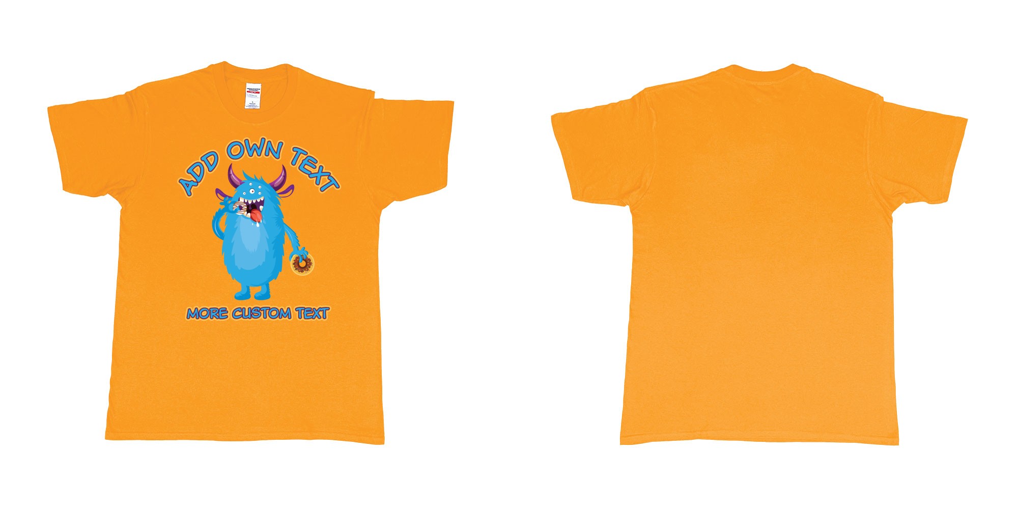 Custom tshirt design dojo monsters blue add your own custom text in fabric color gold choice your own text made in Bali by The Pirate Way