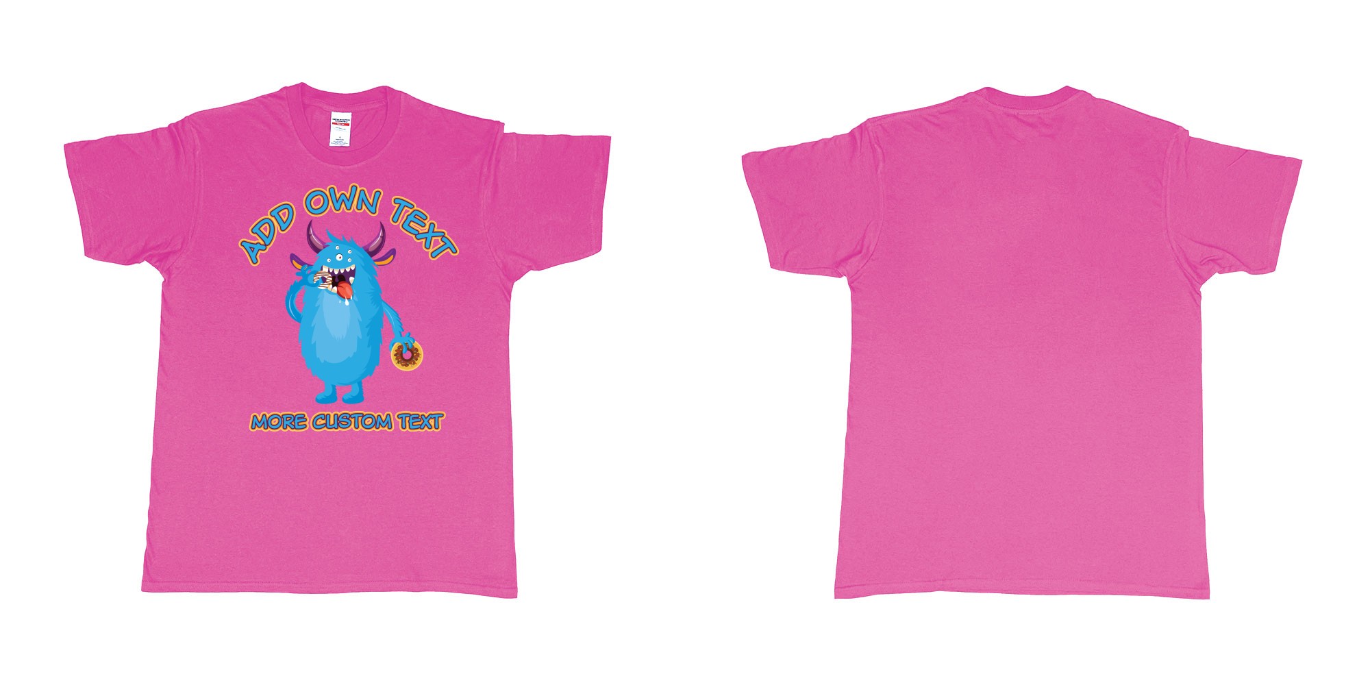 Custom tshirt design dojo monsters blue add your own custom text in fabric color heliconia choice your own text made in Bali by The Pirate Way