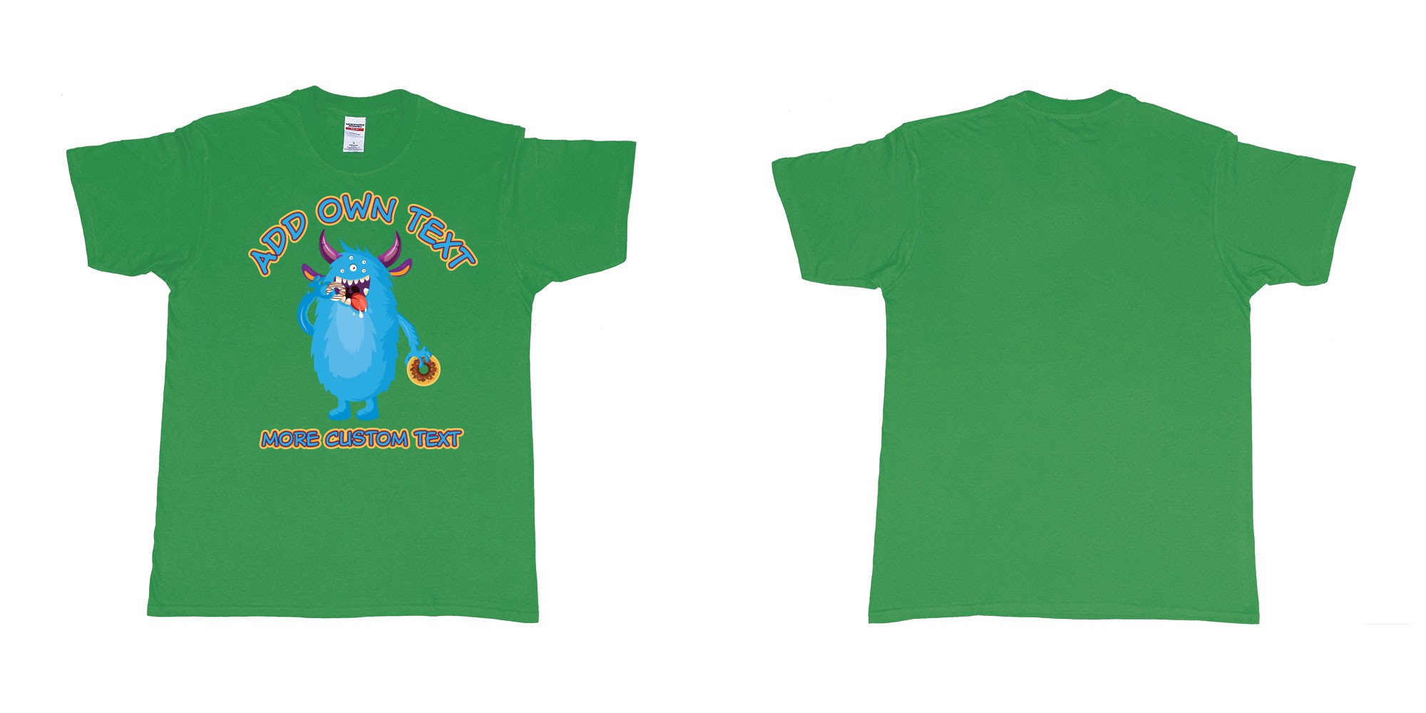 Custom tshirt design dojo monsters blue add your own custom text in fabric color irish-green choice your own text made in Bali by The Pirate Way