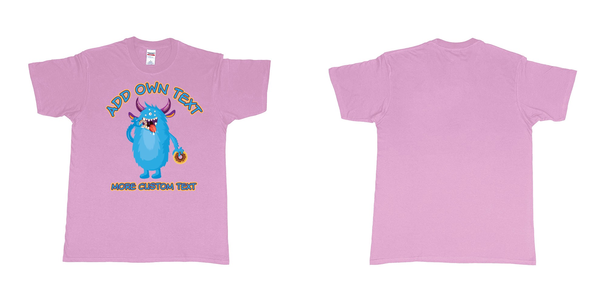 Custom tshirt design dojo monsters blue add your own custom text in fabric color light-pink choice your own text made in Bali by The Pirate Way