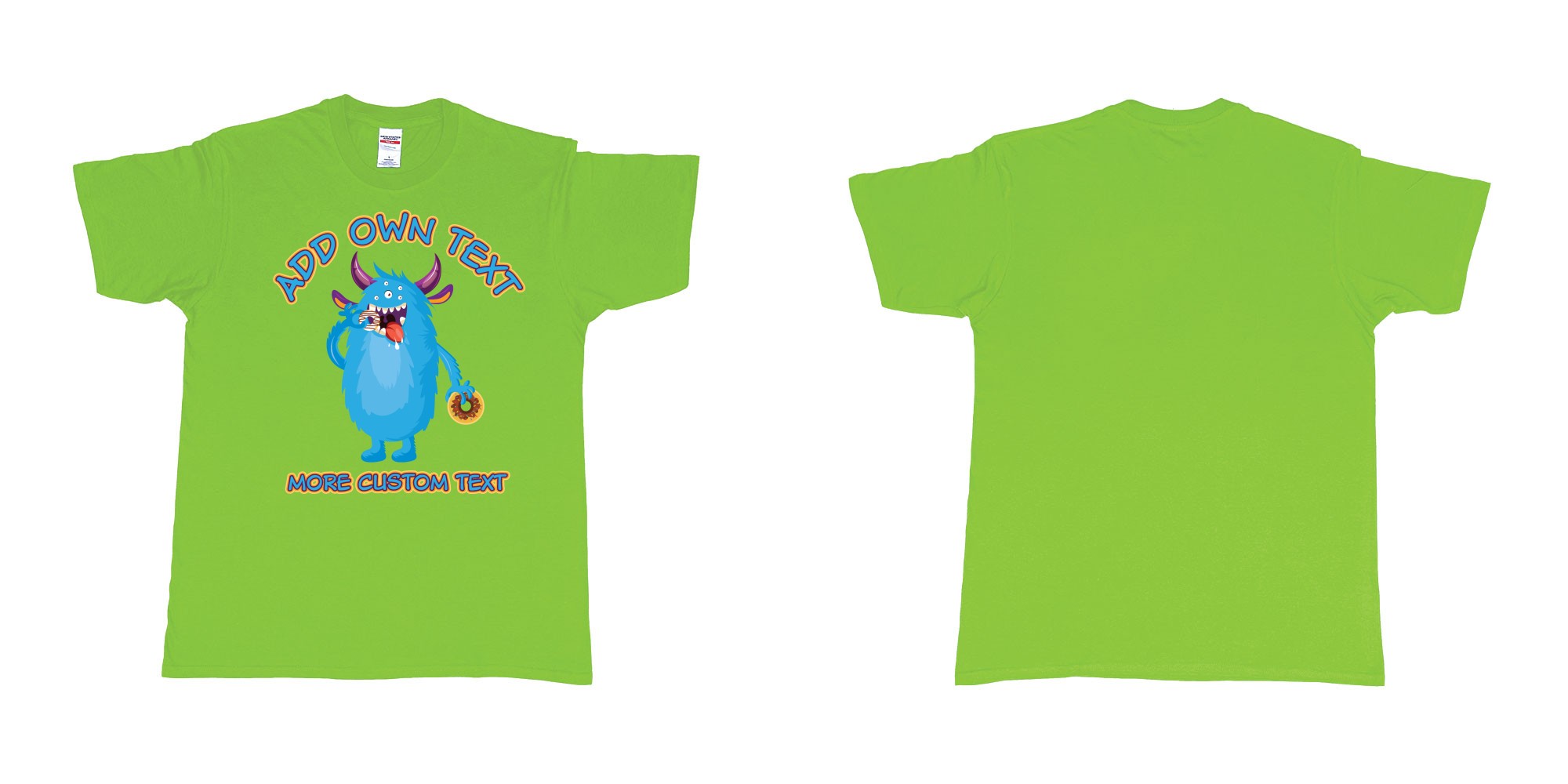 Custom tshirt design dojo monsters blue add your own custom text in fabric color lime choice your own text made in Bali by The Pirate Way