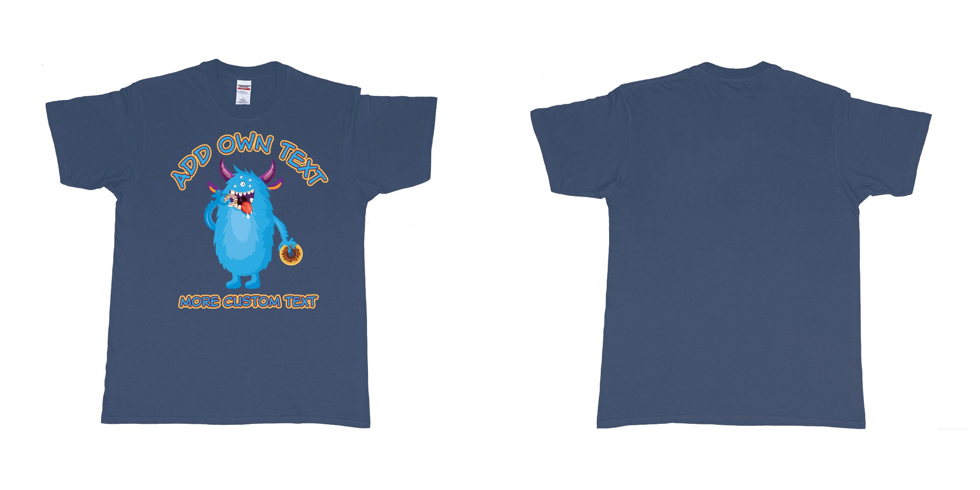 Custom tshirt design dojo monsters blue add your own custom text in fabric color navy choice your own text made in Bali by The Pirate Way