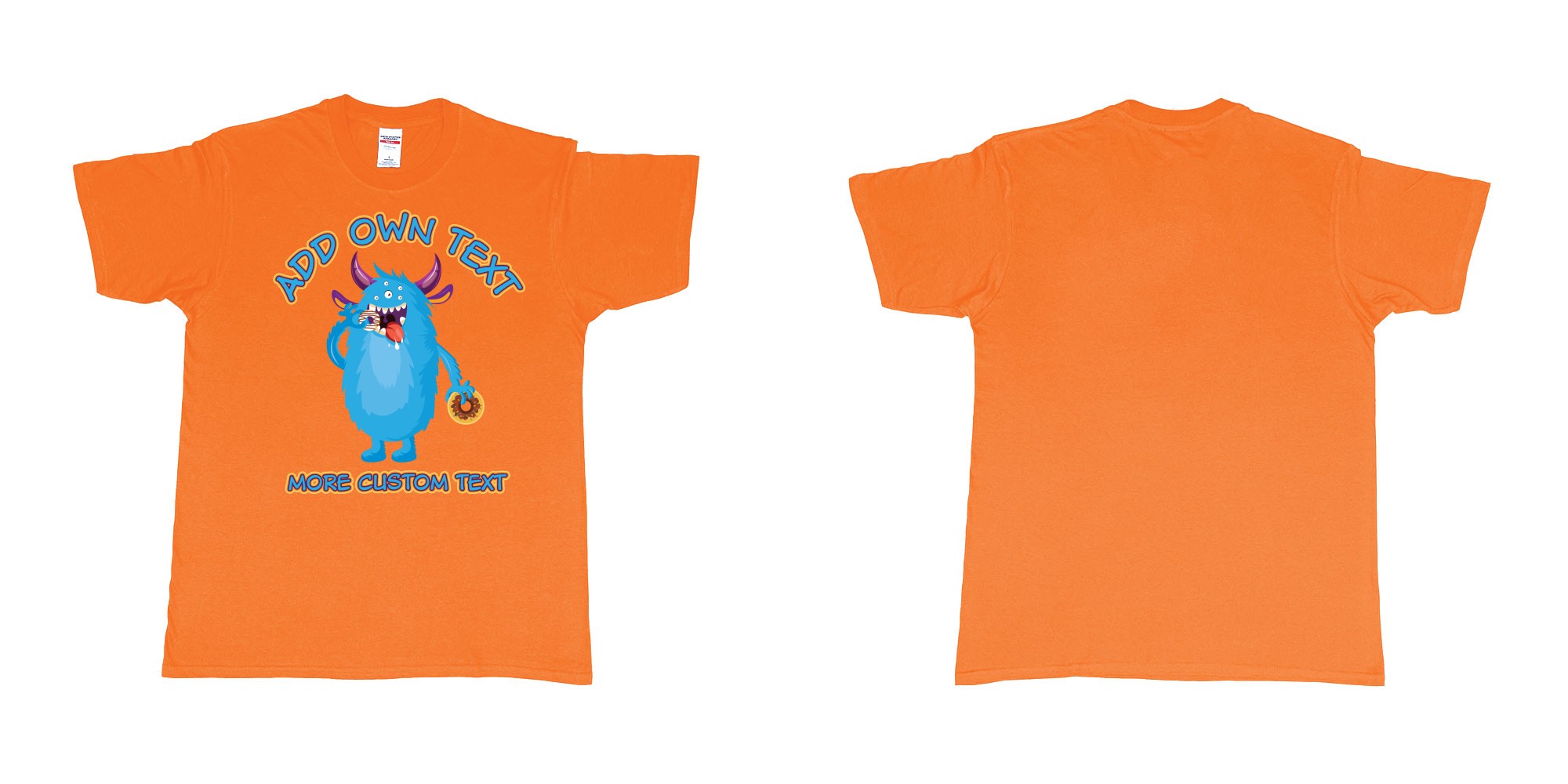 Custom tshirt design dojo monsters blue add your own custom text in fabric color orange choice your own text made in Bali by The Pirate Way