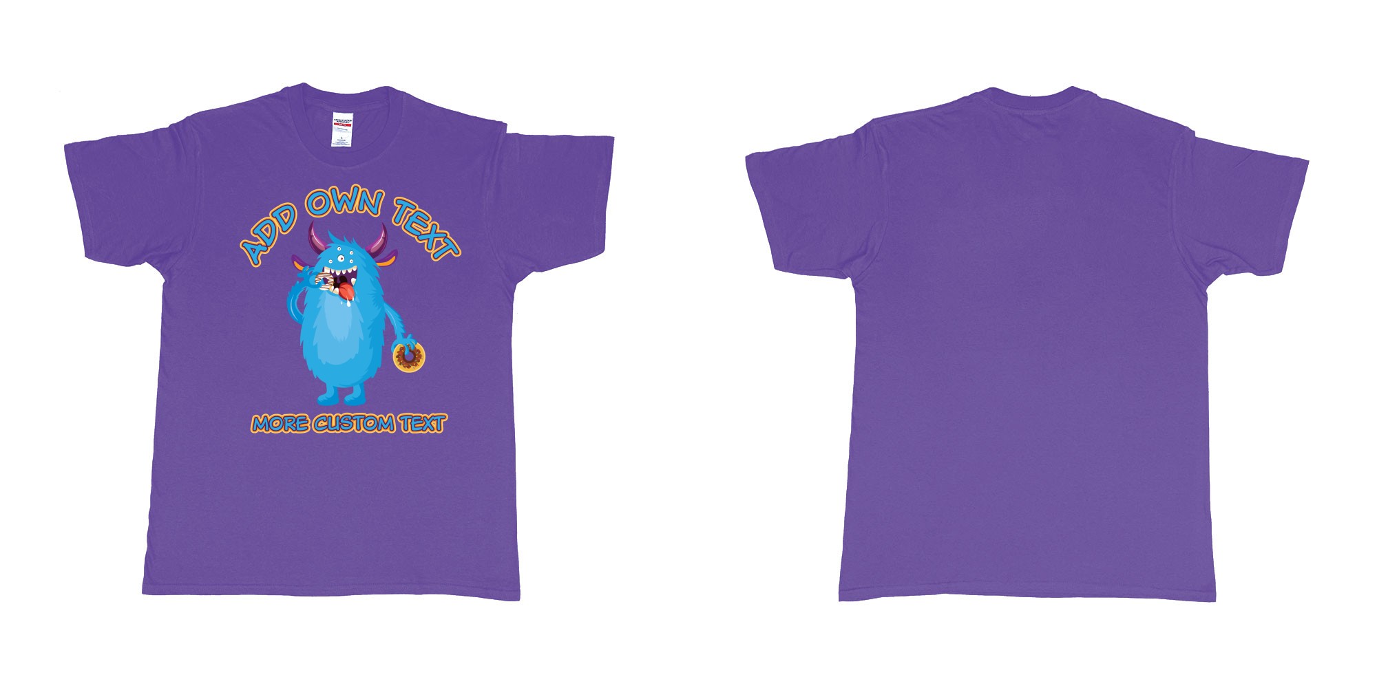Custom tshirt design dojo monsters blue add your own custom text in fabric color purple choice your own text made in Bali by The Pirate Way