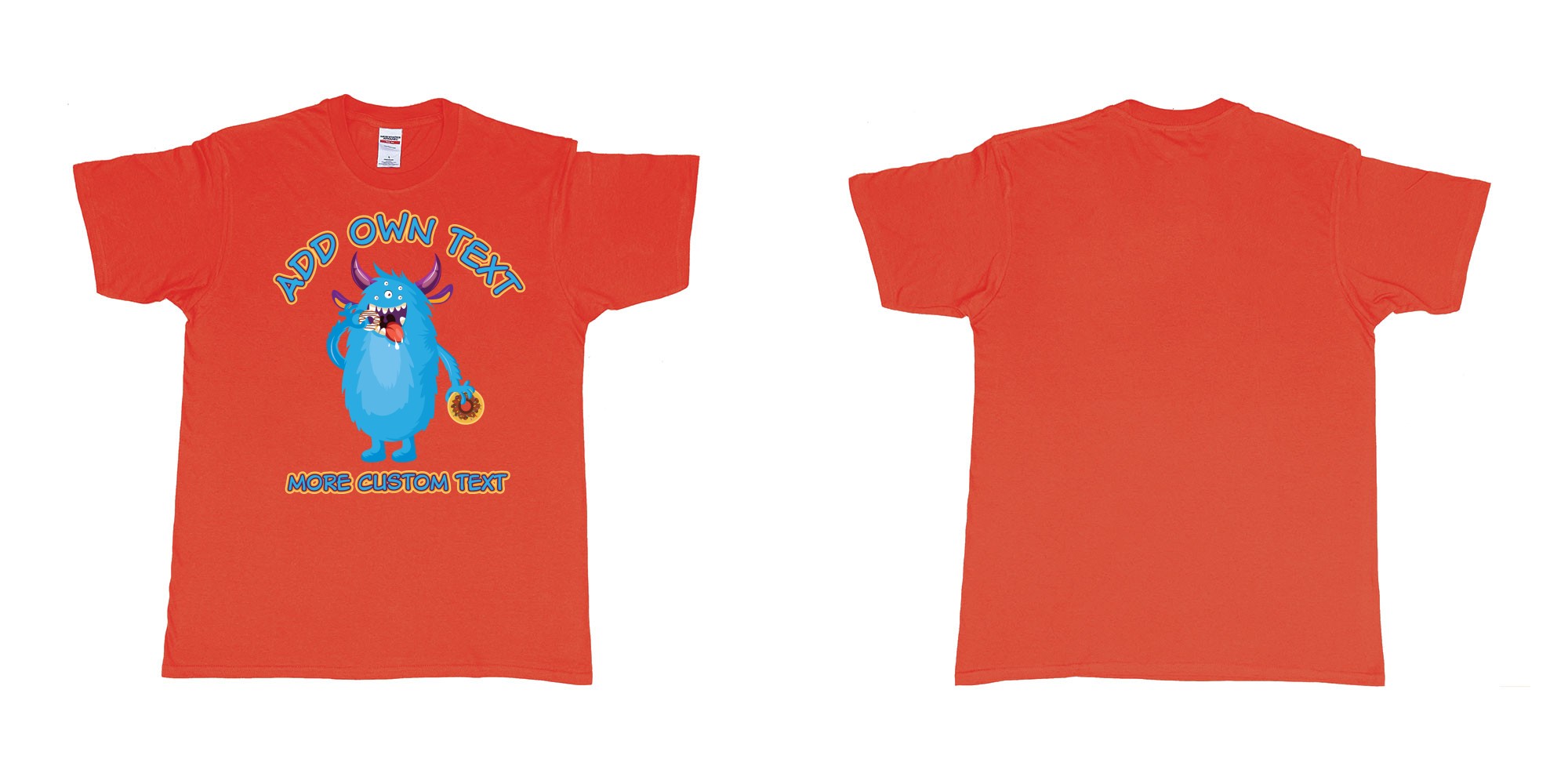 Custom tshirt design dojo monsters blue add your own custom text in fabric color red choice your own text made in Bali by The Pirate Way