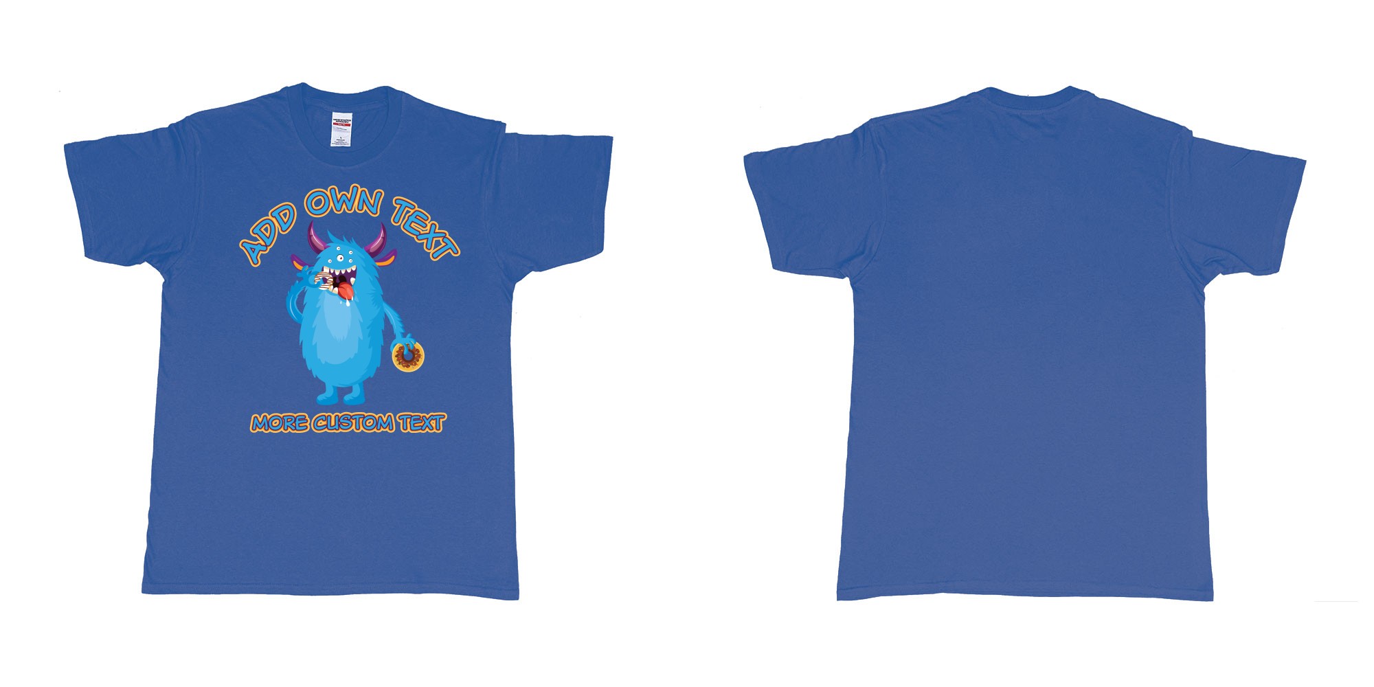 Custom tshirt design dojo monsters blue add your own custom text in fabric color royal-blue choice your own text made in Bali by The Pirate Way