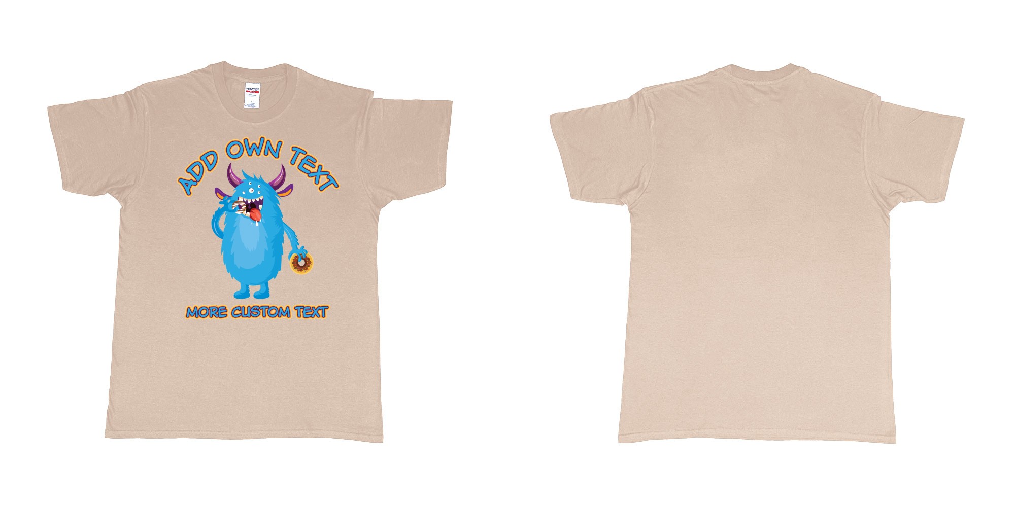 Custom tshirt design dojo monsters blue add your own custom text in fabric color sand choice your own text made in Bali by The Pirate Way
