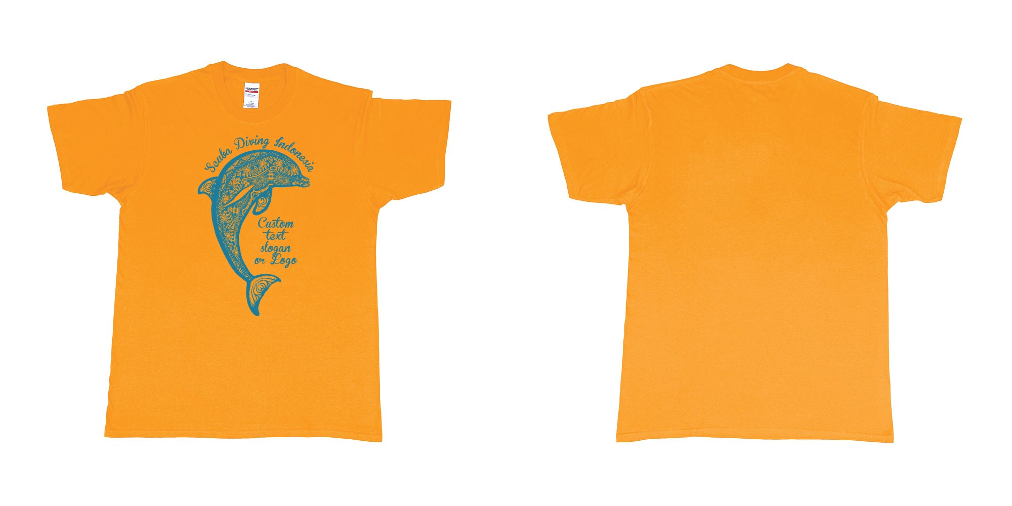 Custom tshirt design dolphin bali pattern scuba diving indonesia in fabric color gold choice your own text made in Bali by The Pirate Way