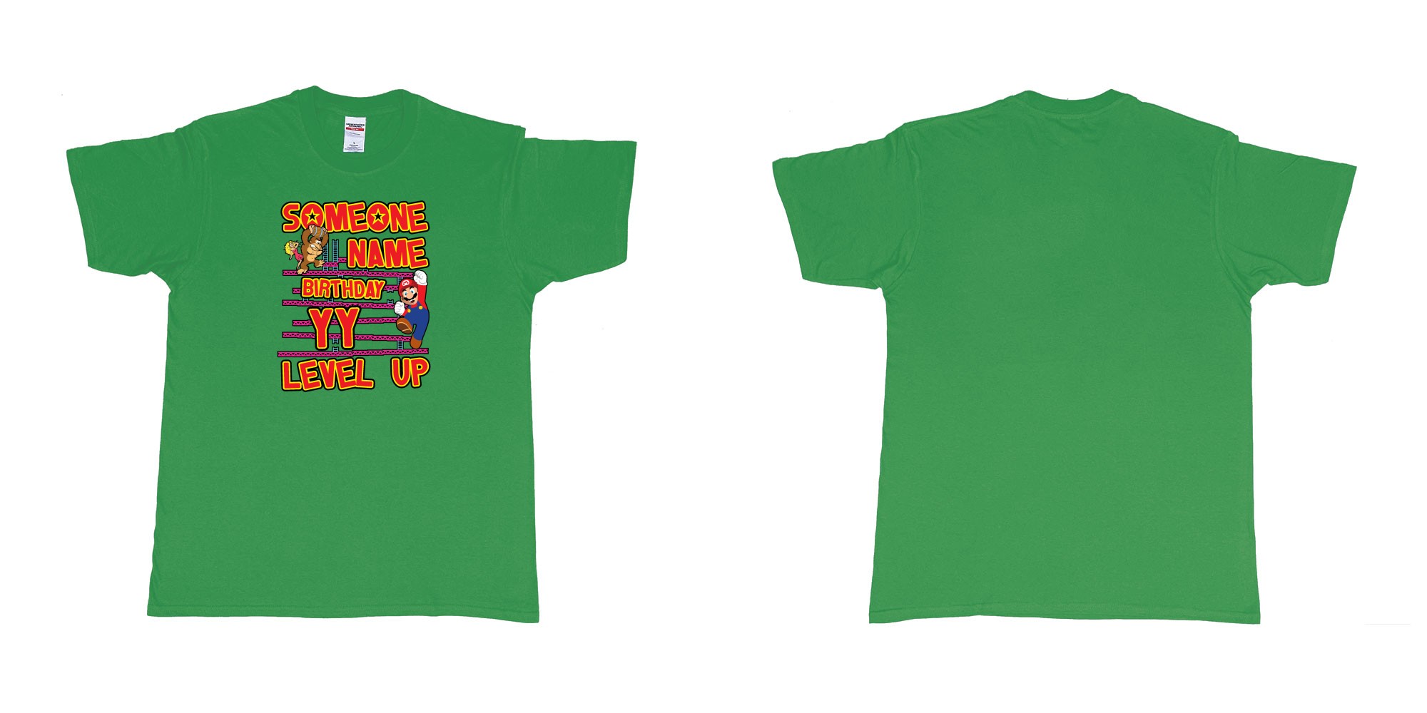 Custom tshirt design donkey kong classic arcade game custom birthday t shirt digital printing bali in fabric color irish-green choice your own text made in Bali by The Pirate Way