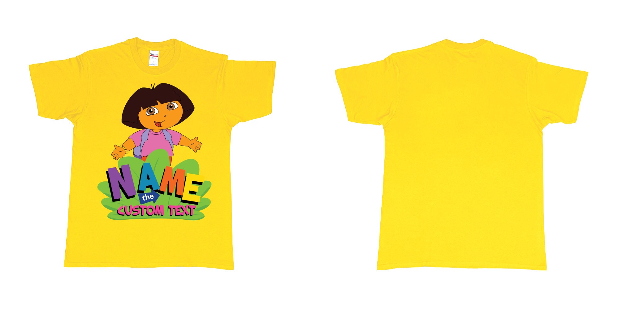 Custom tshirt design dora the explorer giving hug custom name and text design in fabric color daisy choice your own text made in Bali by The Pirate Way