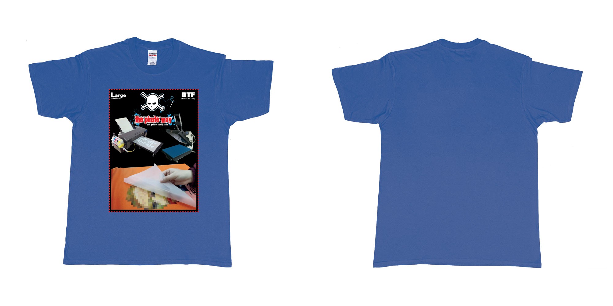 Custom tshirt design dtf printing tshirt large 28x40cm in fabric color royal-blue choice your own text made in Bali by The Pirate Way