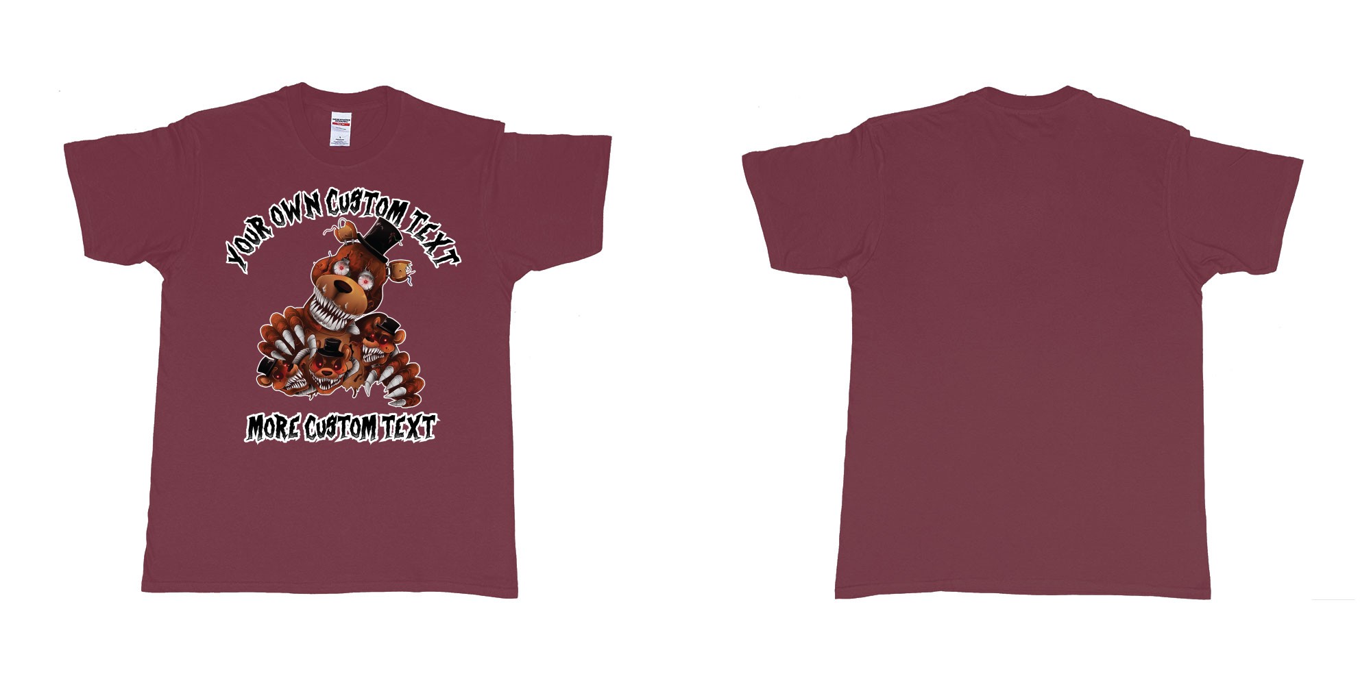 Custom tshirt design five nights at freddy scary bears in fabric color marron choice your own text made in Bali by The Pirate Way