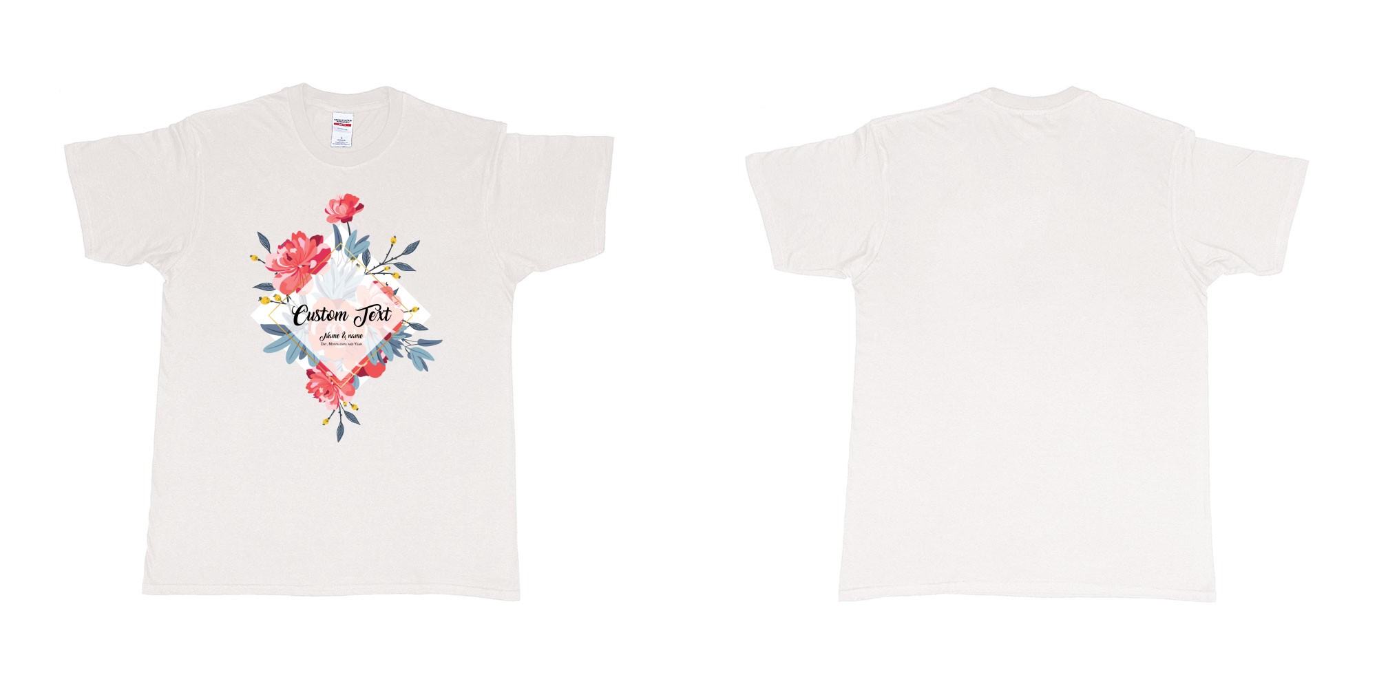 Custom tshirt design flower bouquet custom text in fabric color white choice your own text made in Bali by The Pirate Way