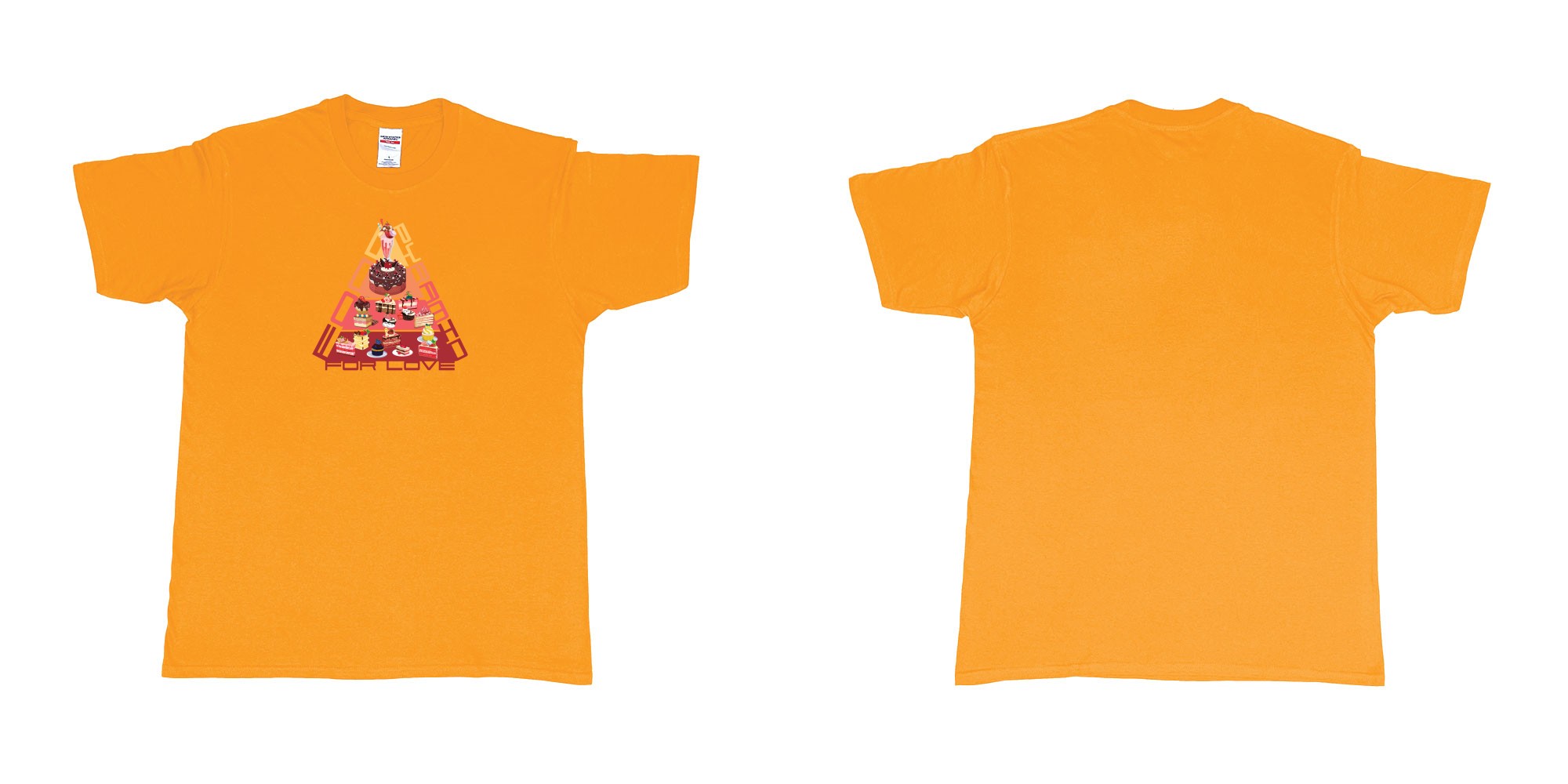 Custom tshirt design food pyramid for love in fabric color gold choice your own text made in Bali by The Pirate Way
