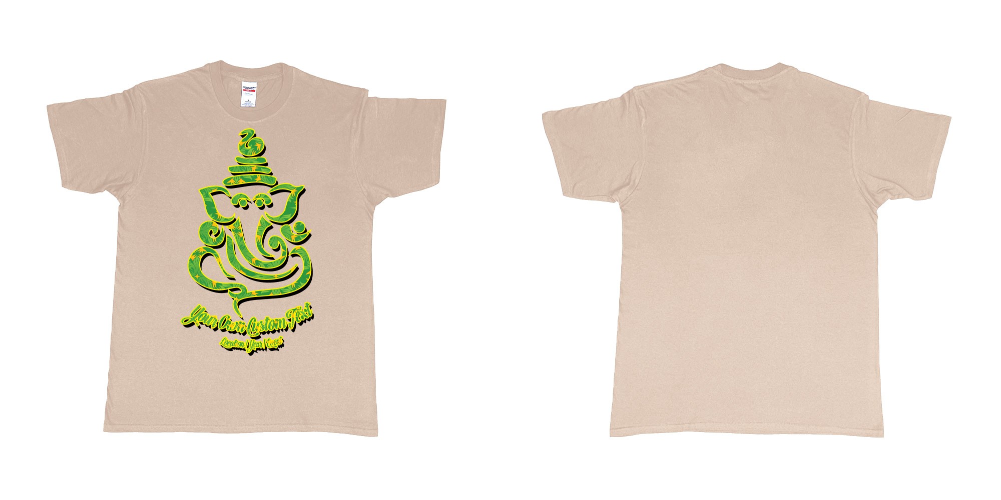 Custom tshirt design ganesh soft jungle yoga customize own design in fabric color sand choice your own text made in Bali by The Pirate Way