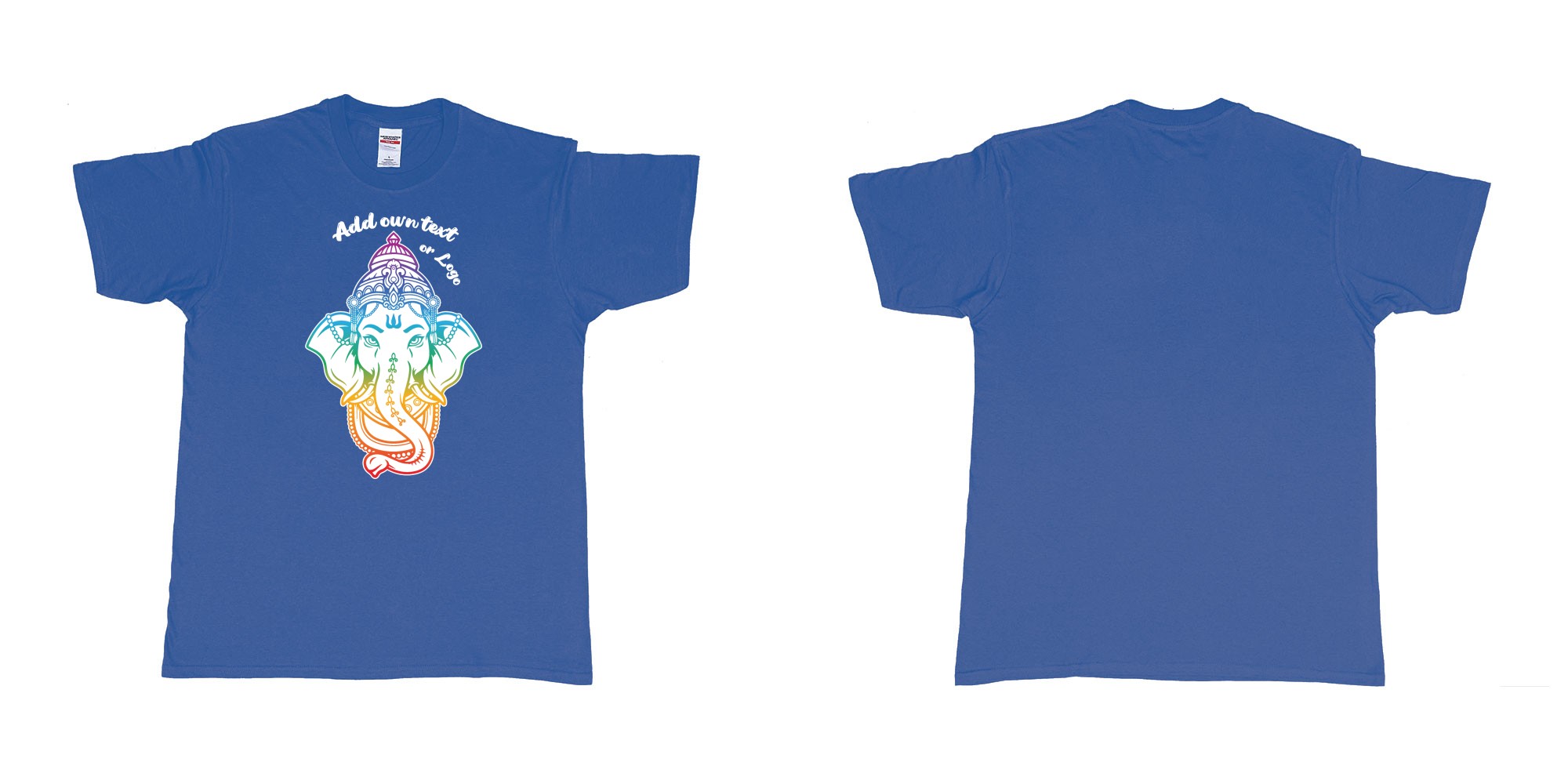 Custom tshirt design ganesha rainbow custom printing in fabric color royal-blue choice your own text made in Bali by The Pirate Way