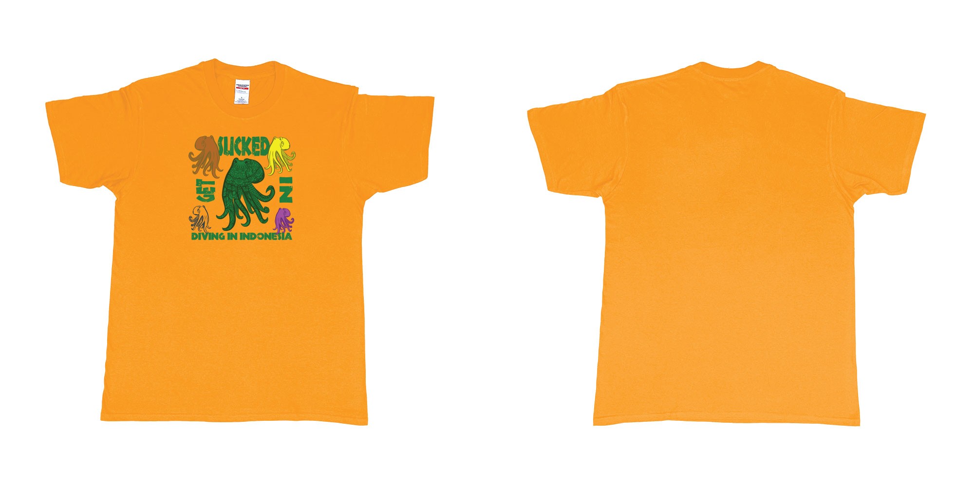Custom tshirt design get sucked in diving in indonesia octopuses in fabric color gold choice your own text made in Bali by The Pirate Way