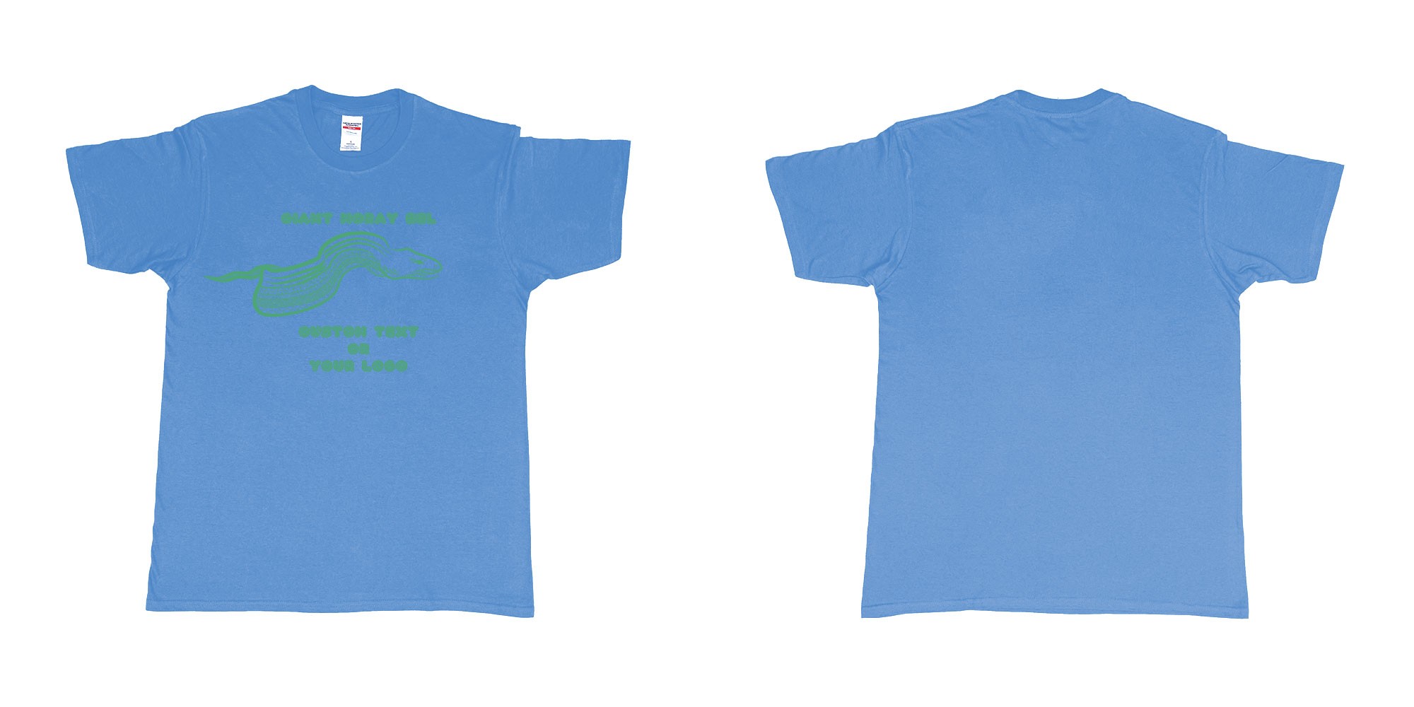 Custom tshirt design giant moray eel tribal in fabric color carolina-blue choice your own text made in Bali by The Pirate Way