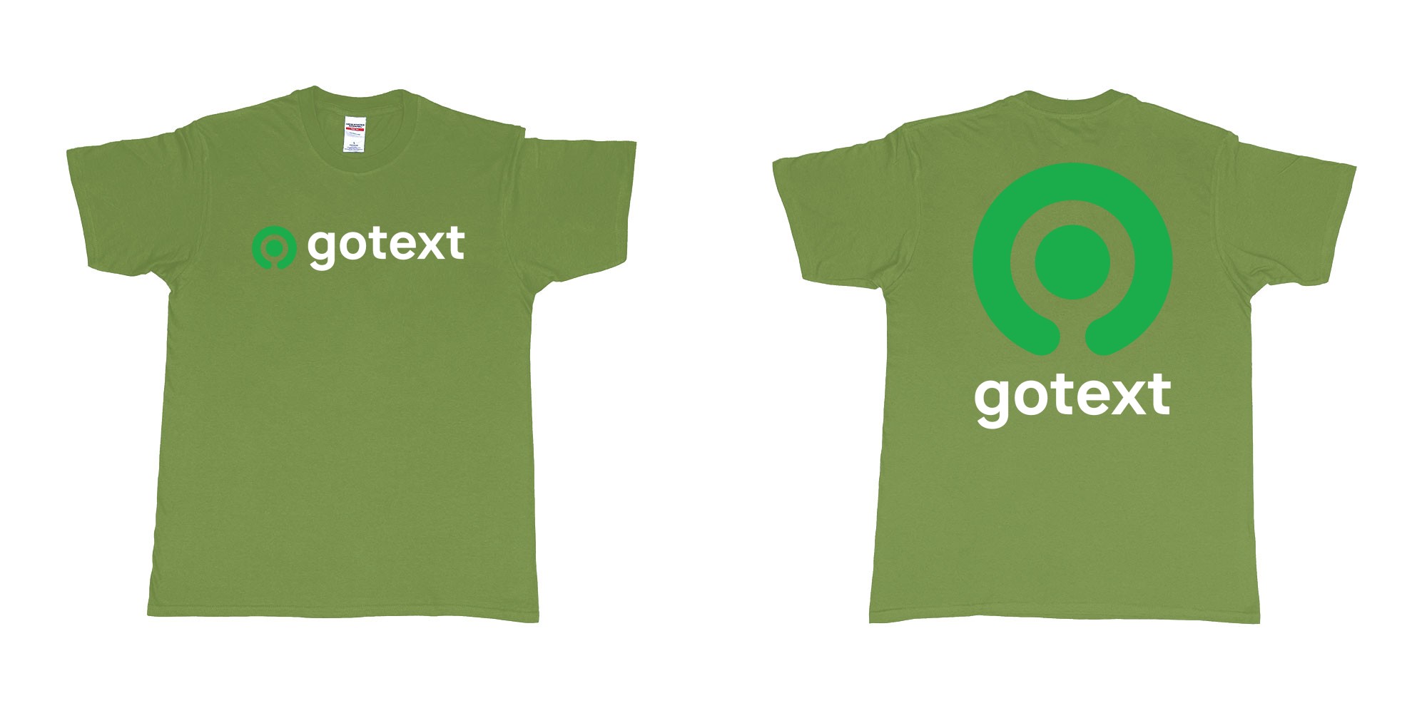 Custom tshirt design gojek logo go custom text tshirt printing bali in fabric color military-green choice your own text made in Bali by The Pirate Way