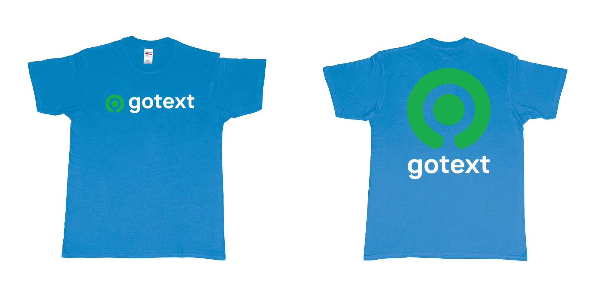 Custom tshirt design gojek logo go custom text tshirt printing bali in fabric color sapphire choice your own text made in Bali by The Pirate Way
