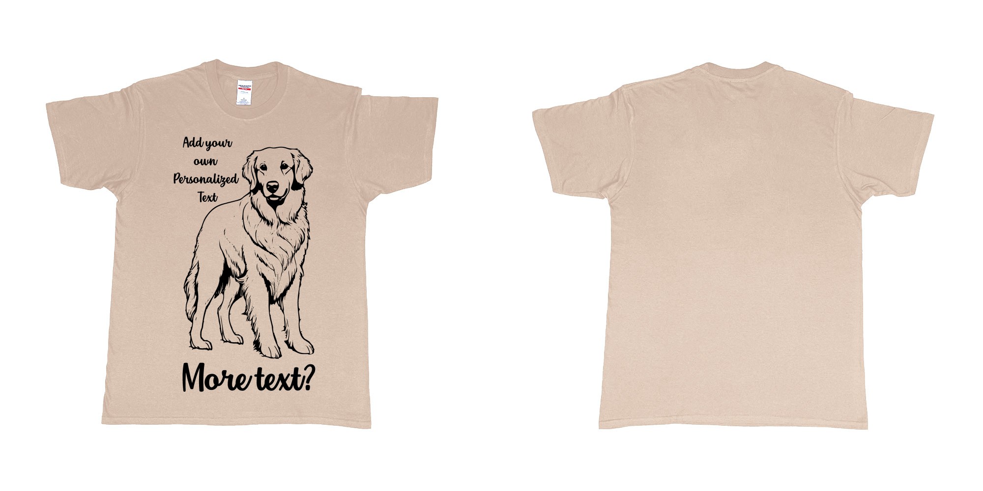 Custom tshirt design golden retriever dog breed personalized text in fabric color sand choice your own text made in Bali by The Pirate Way