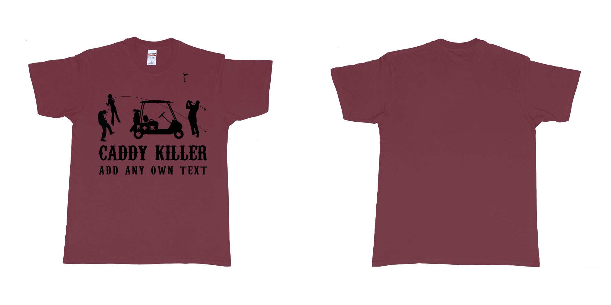 Custom tshirt design golf caddy killer in fabric color marron choice your own text made in Bali by The Pirate Way