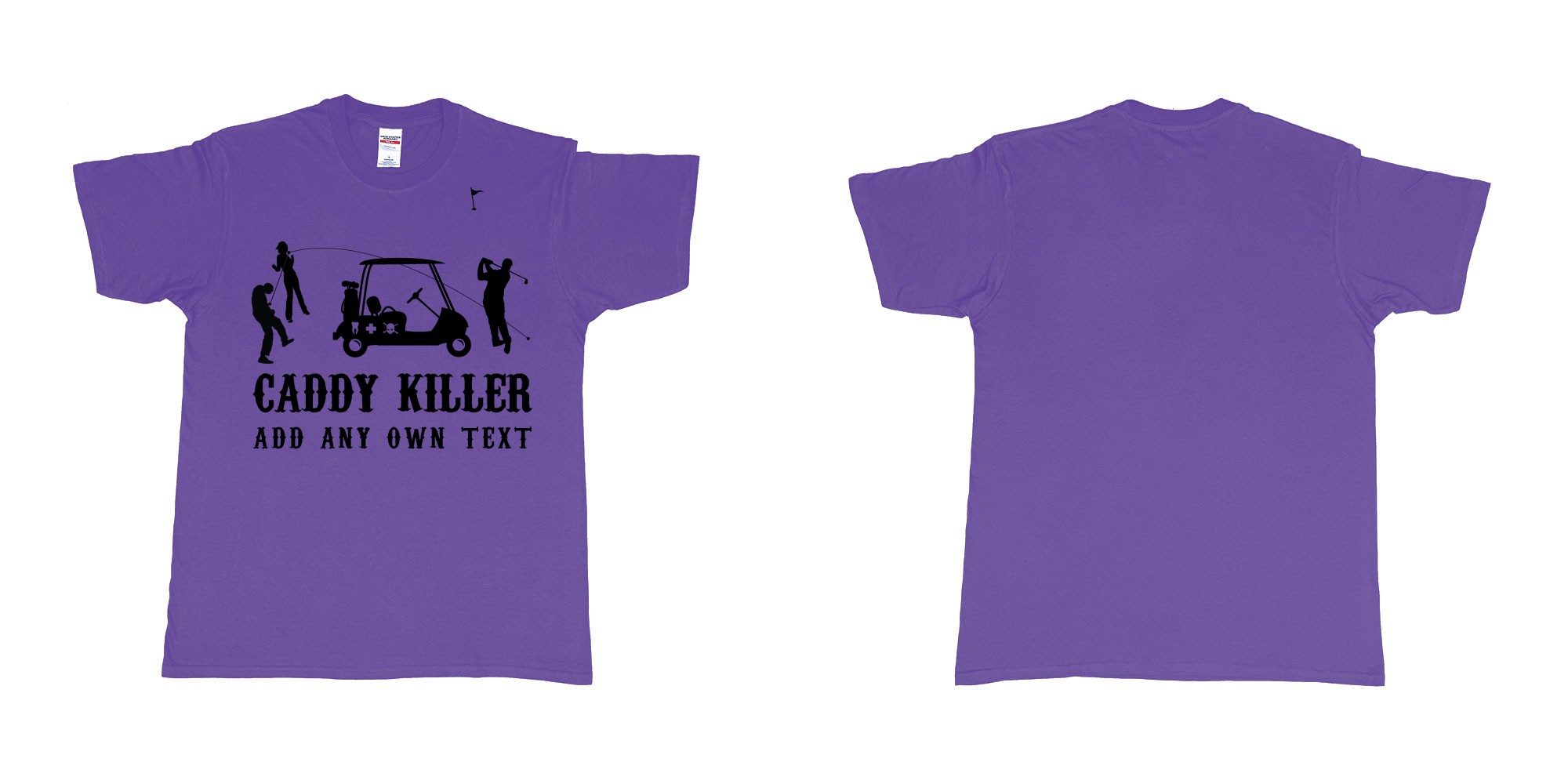 Custom tshirt design golf caddy killer in fabric color purple choice your own text made in Bali by The Pirate Way