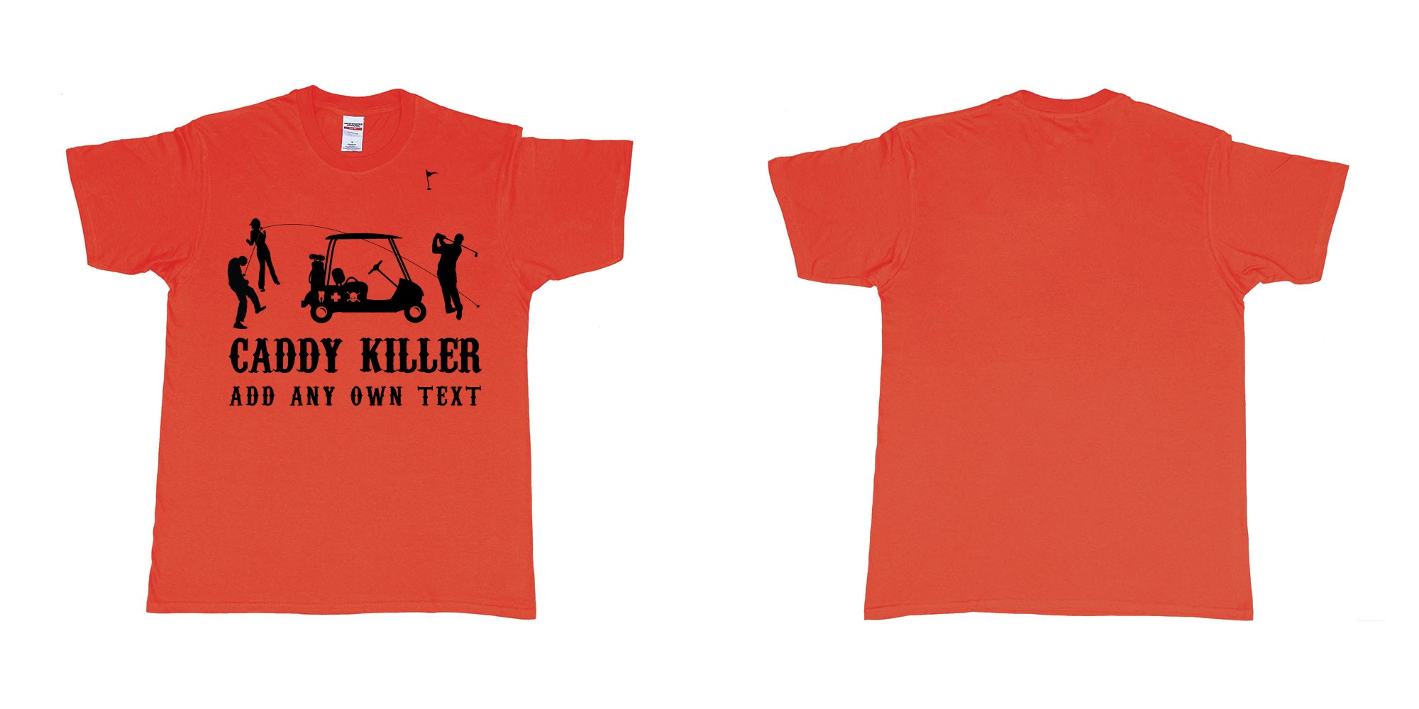 Custom tshirt design golf caddy killer in fabric color red choice your own text made in Bali by The Pirate Way