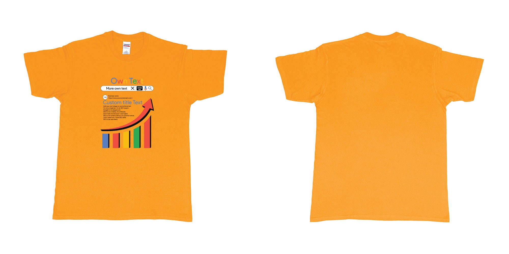 Custom tshirt design google seo search logo custom text title design in fabric color gold choice your own text made in Bali by The Pirate Way