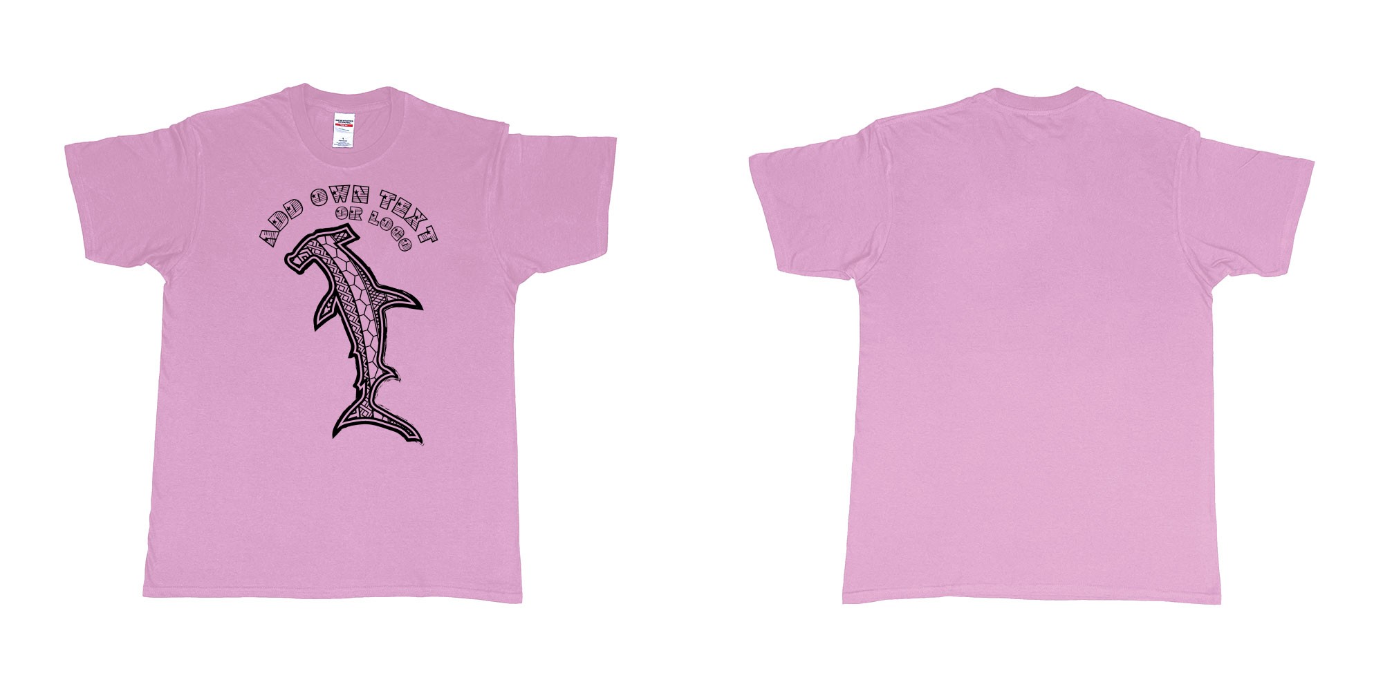 Custom tshirt design hammerhead sharks raya empat tribal pattern in fabric color light-pink choice your own text made in Bali by The Pirate Way