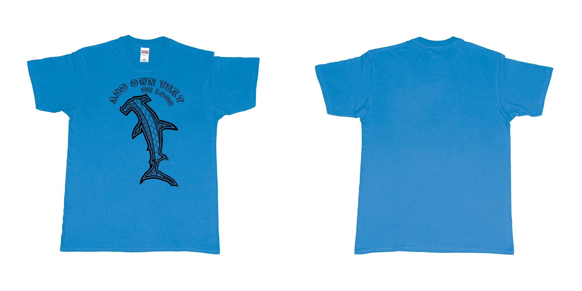Custom tshirt design hammerhead sharks raya empat tribal pattern in fabric color sapphire choice your own text made in Bali by The Pirate Way