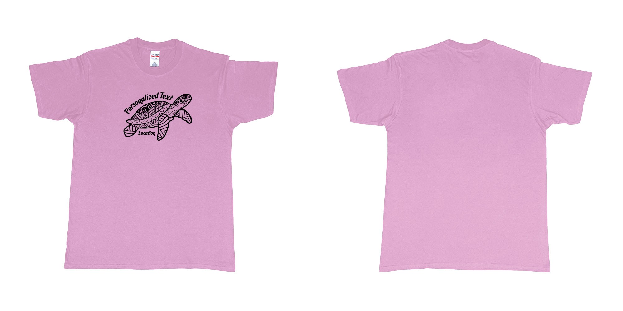 Custom tshirt design hawksbill green sea turtle indonesian tribal design in fabric color light-pink choice your own text made in Bali by The Pirate Way