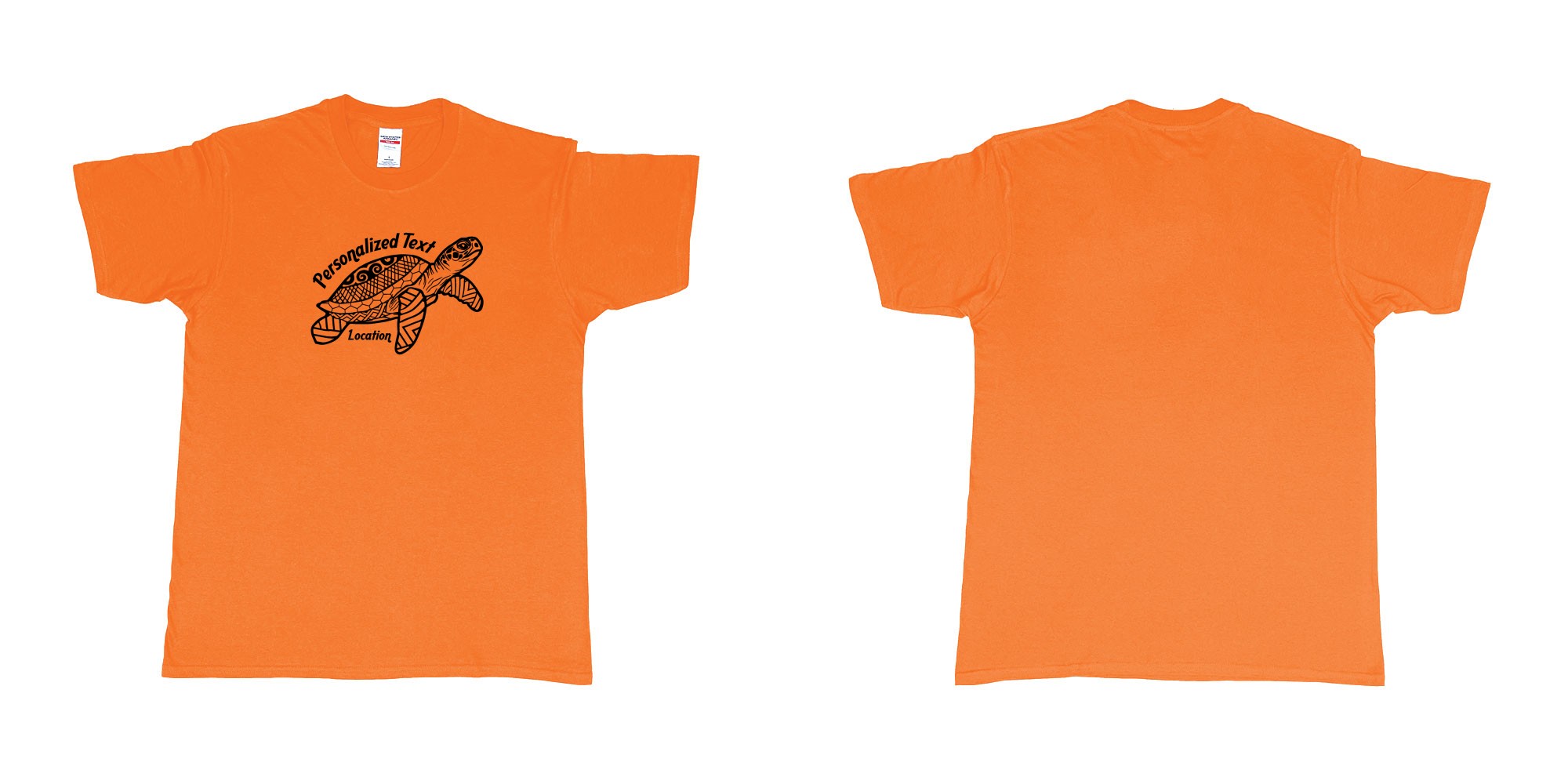 Custom tshirt design hawksbill green sea turtle indonesian tribal design in fabric color orange choice your own text made in Bali by The Pirate Way